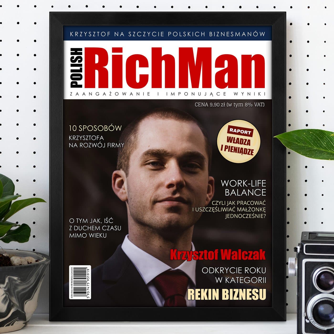 Plakat personalizowany ze zdjęciem Polish RichMan w ramce z nadrukiem dla gentlemana z okazji awansu w pracy