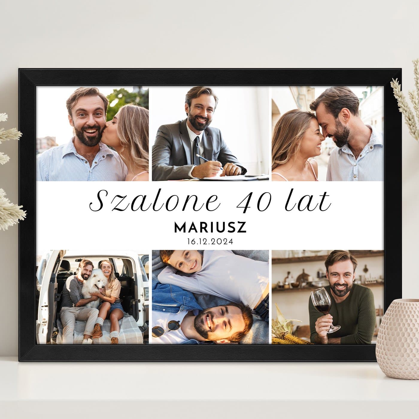 Plakat personalizowany kolaż zdjęć w ramce z nadrukiem dla niego na 40 urodziny