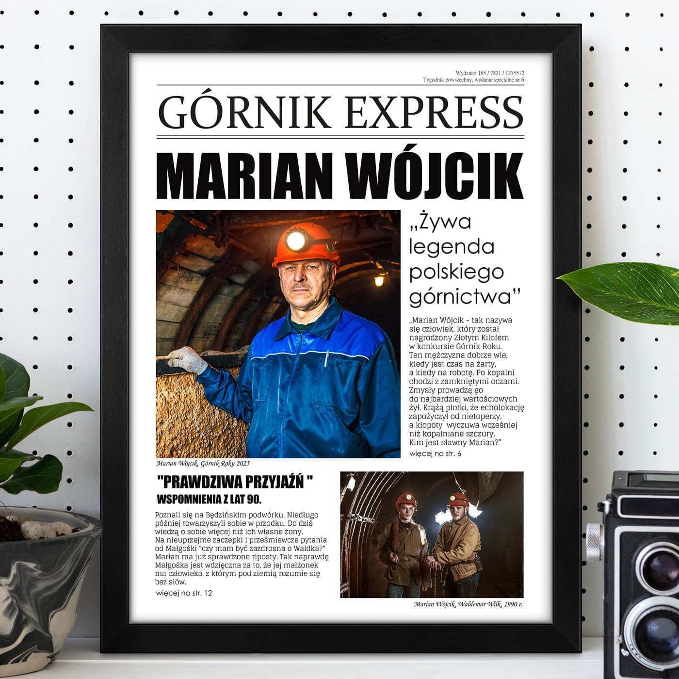 Plakat personalizowany kolaż zdjęć Górnik Express w ramce z nadrukiem dla górnika przyjaciela
