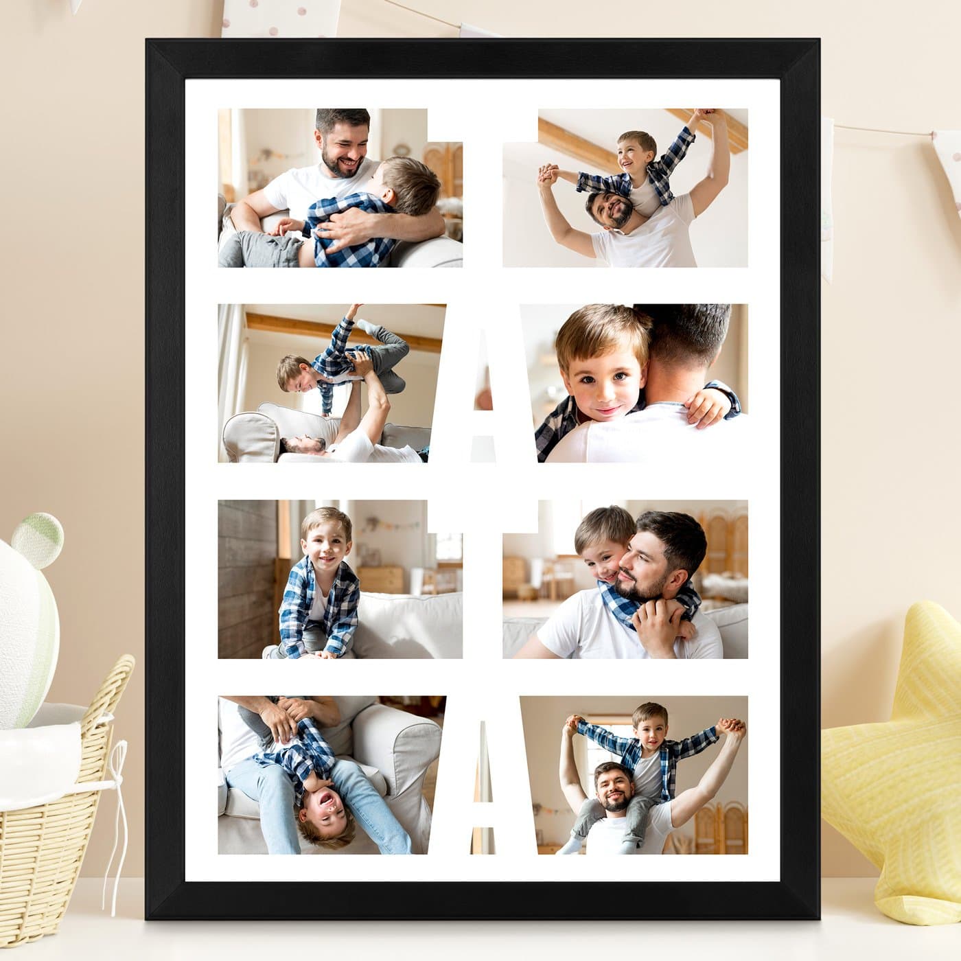Plakat personalizowany kolaż zdjęć w ramce z nadrukiem dla taty na Dzień Ojca