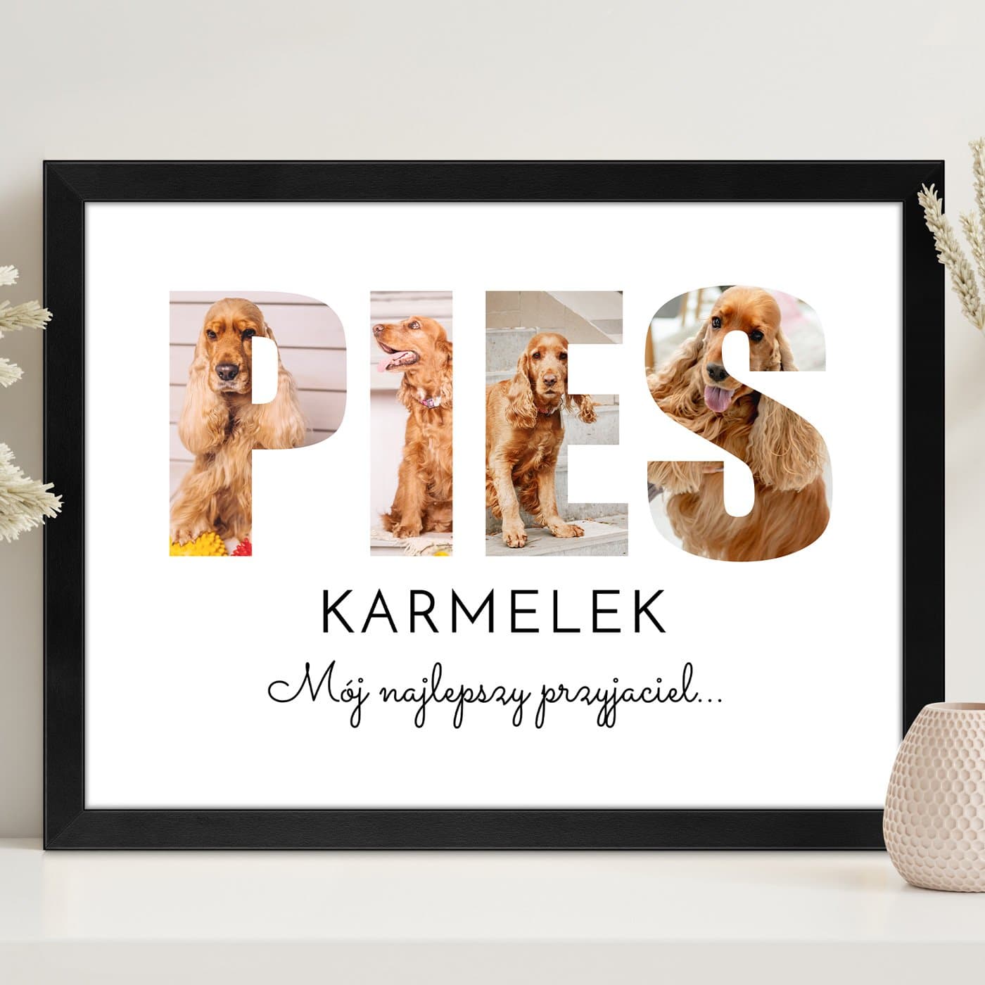 Plakat personalizowany kolaż zdjęć w ramce z nadrukiem dla psiarza