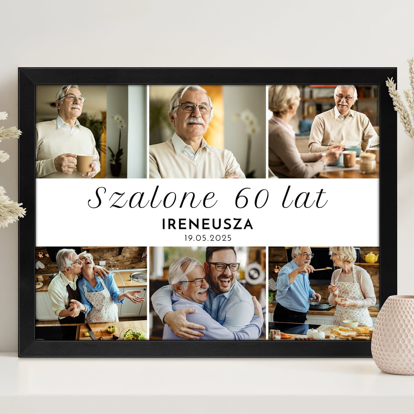 Plakat personalizowany kolaż zdjęć w ramce z nadrukiem dla niego na 60 urodziny