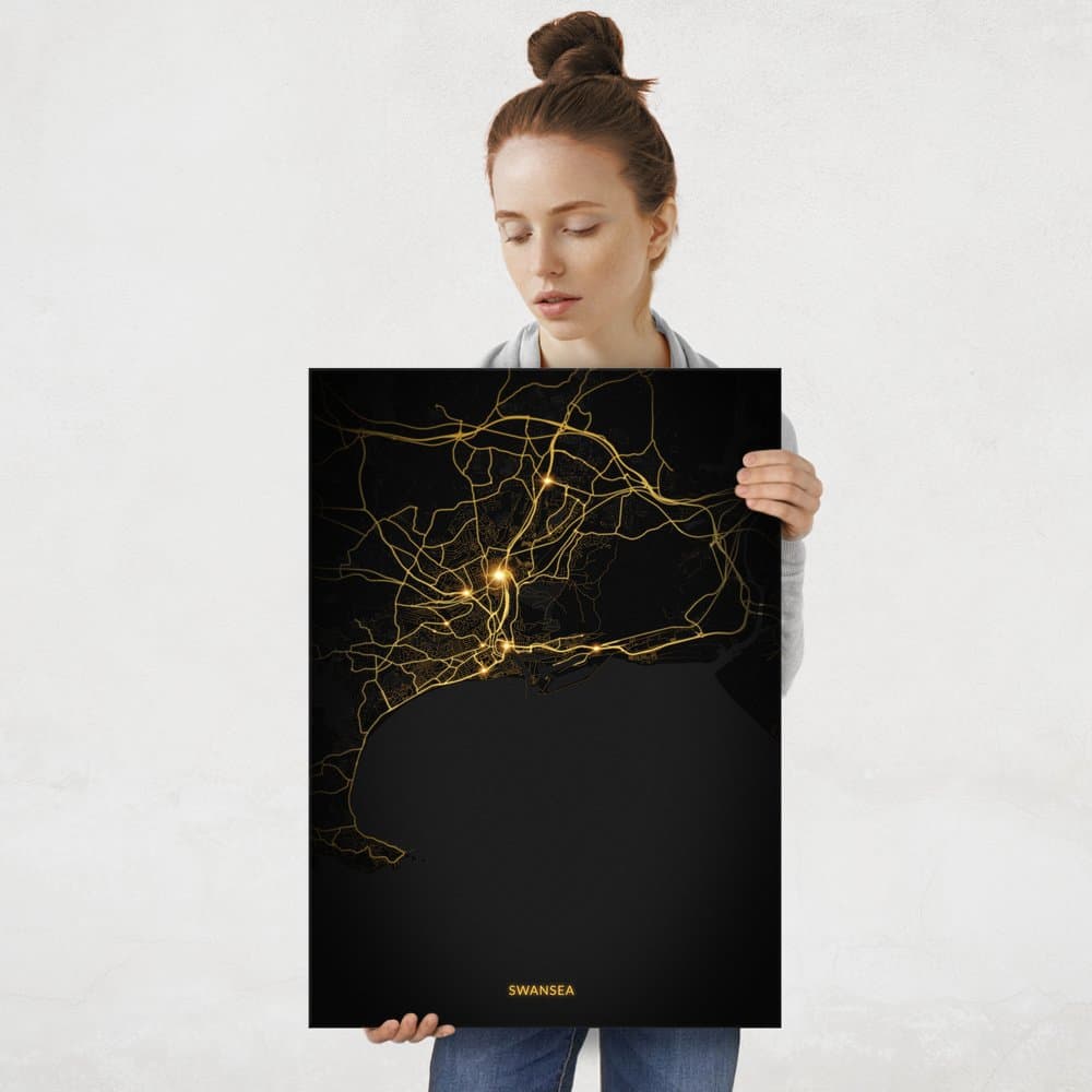 Plakat metalowy Mapa City Lights Swansea L
