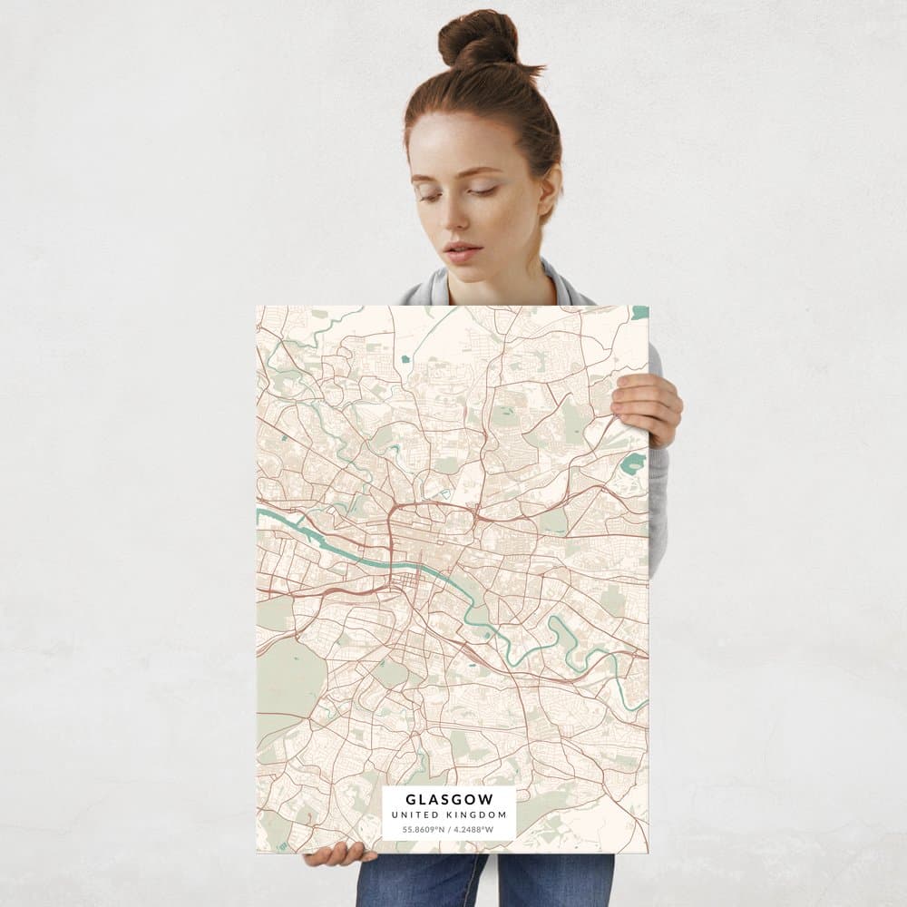 Plakat metalowy Mapa Vintage Glasgow L
