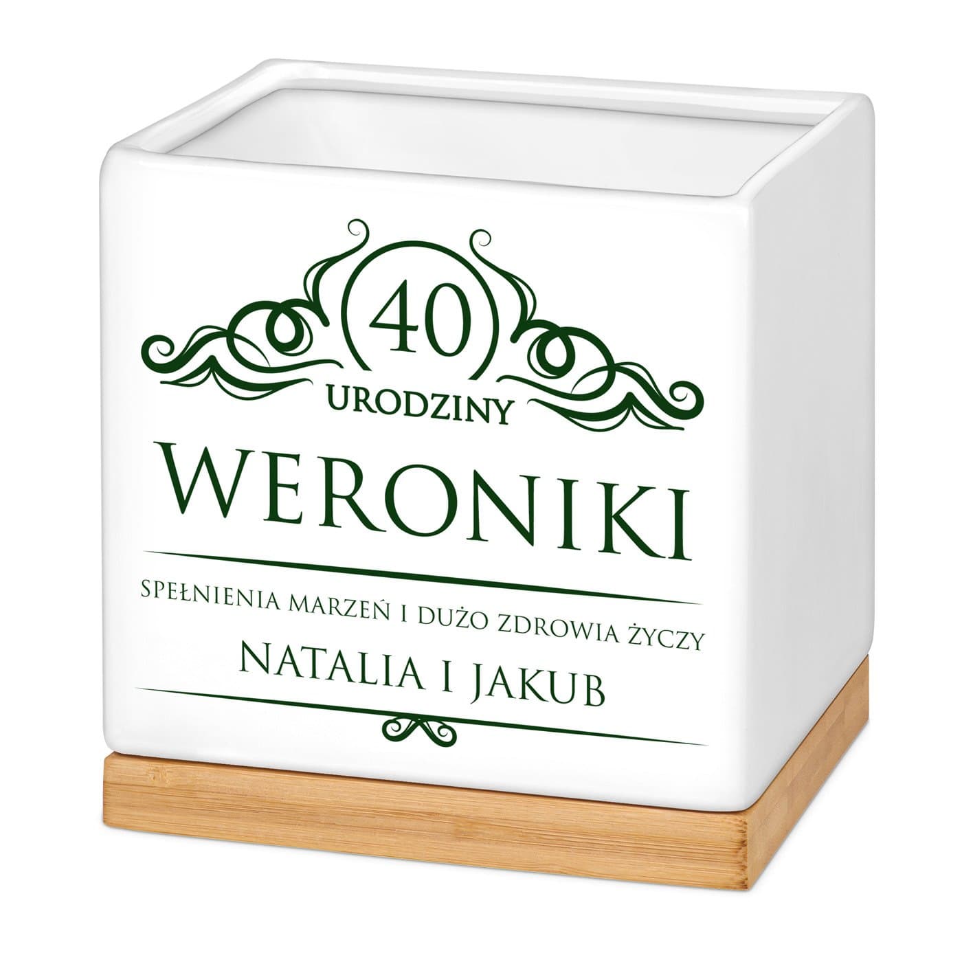 Personalizowana doniczka kwadratowa z napisem dla niej na 40 urodziny