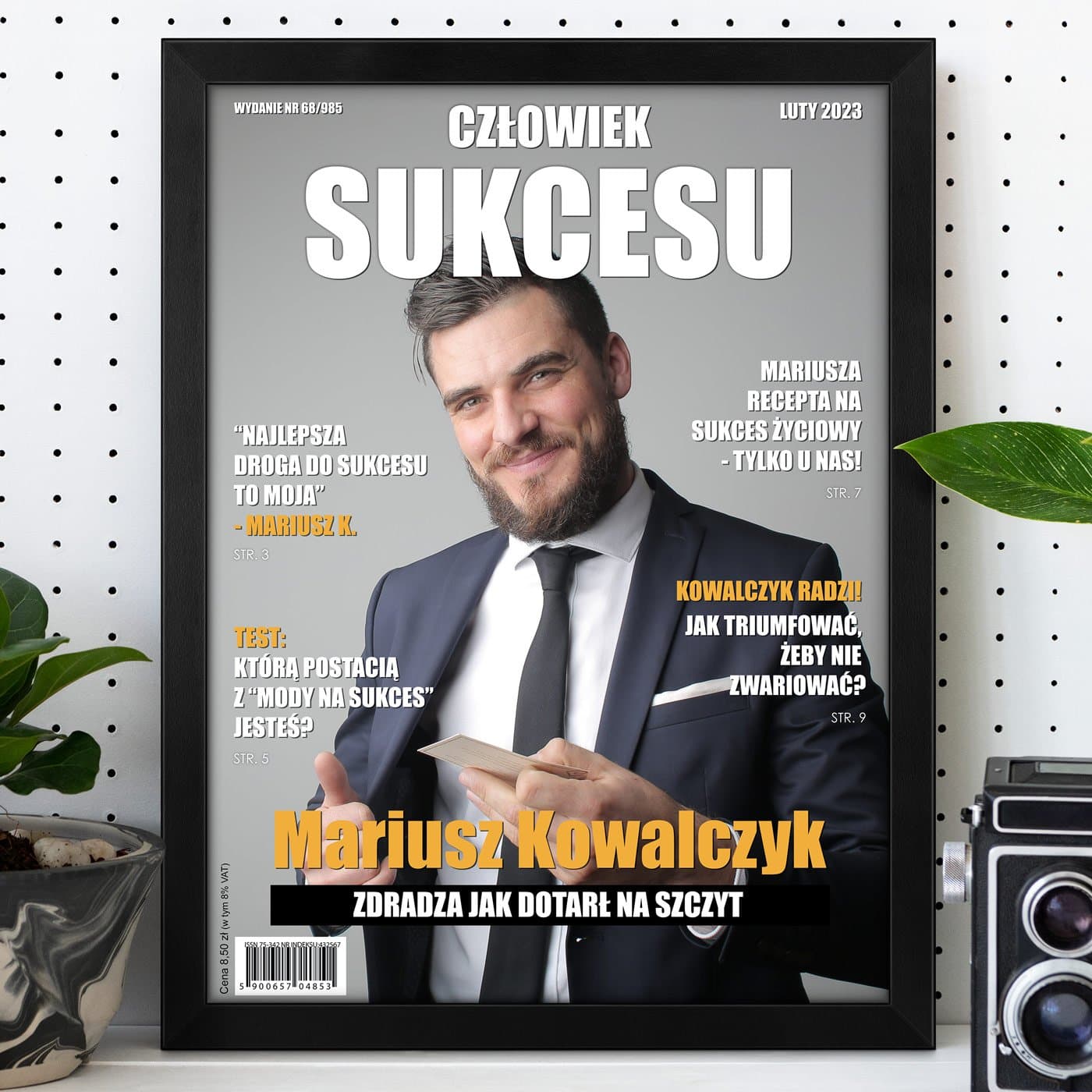 Plakat personalizowany ze zdjęciem Człowiek Sukcesu w ramce z nadrukiem dla niego z okazji awansu w pracy