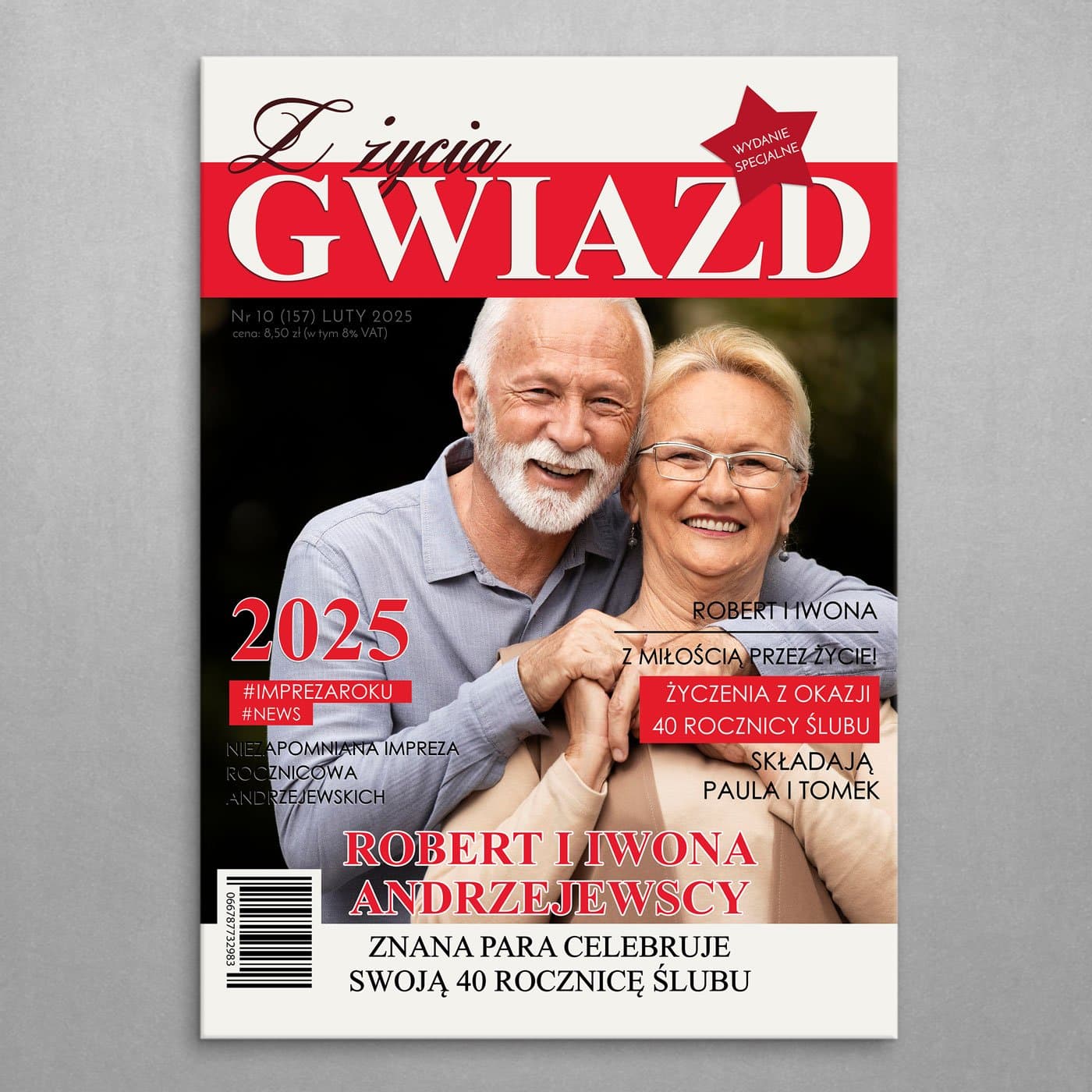 Plakat metalowy personalizowany M ze zdjęciem Z Życia Gwiazd dla pary na 40 rocznicę ślubu
