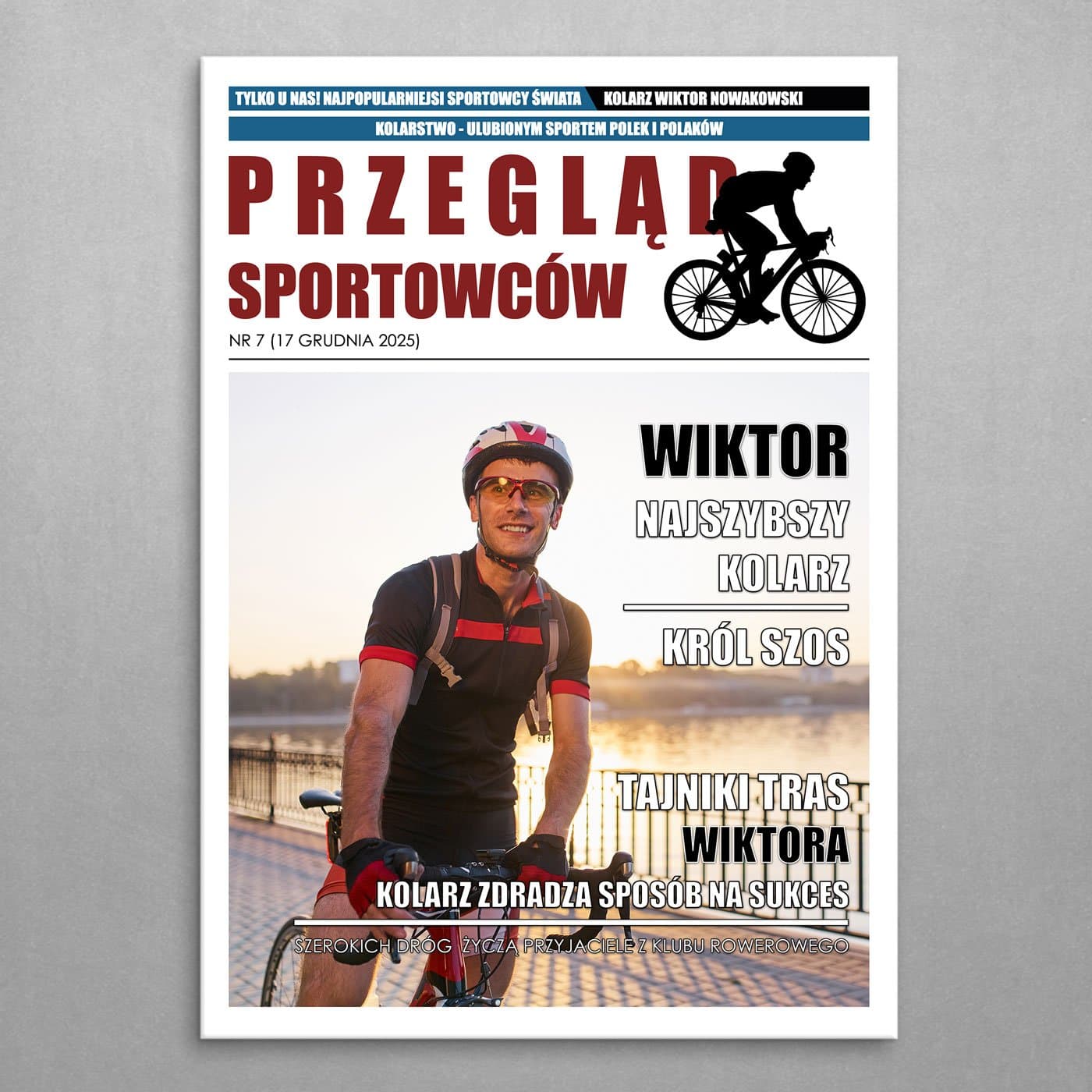 Plakat metalowy personalizowany L ze zdjęciem Przegląd Sportowców dla rowerzysty