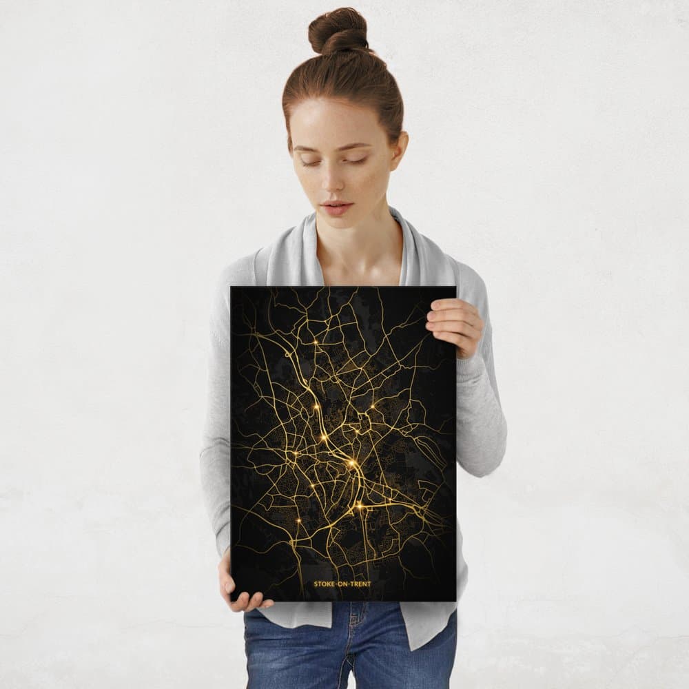 Plakat metalowy Mapa City Lights Stoke-on-Trent M