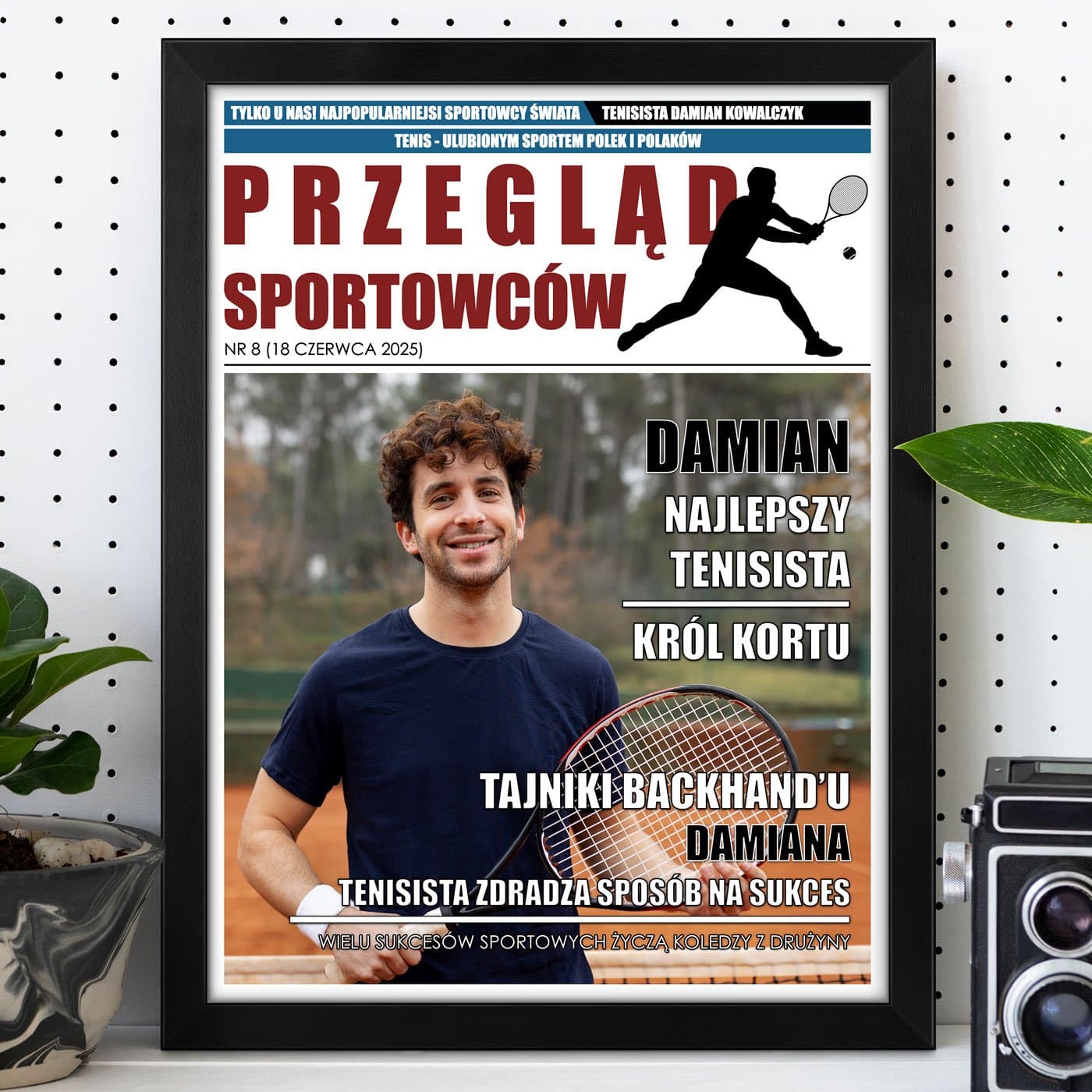 Plakat personalizowany ze zdjęciem Przegląd Sportowców w ramce z nadrukiem dla tenisisty
