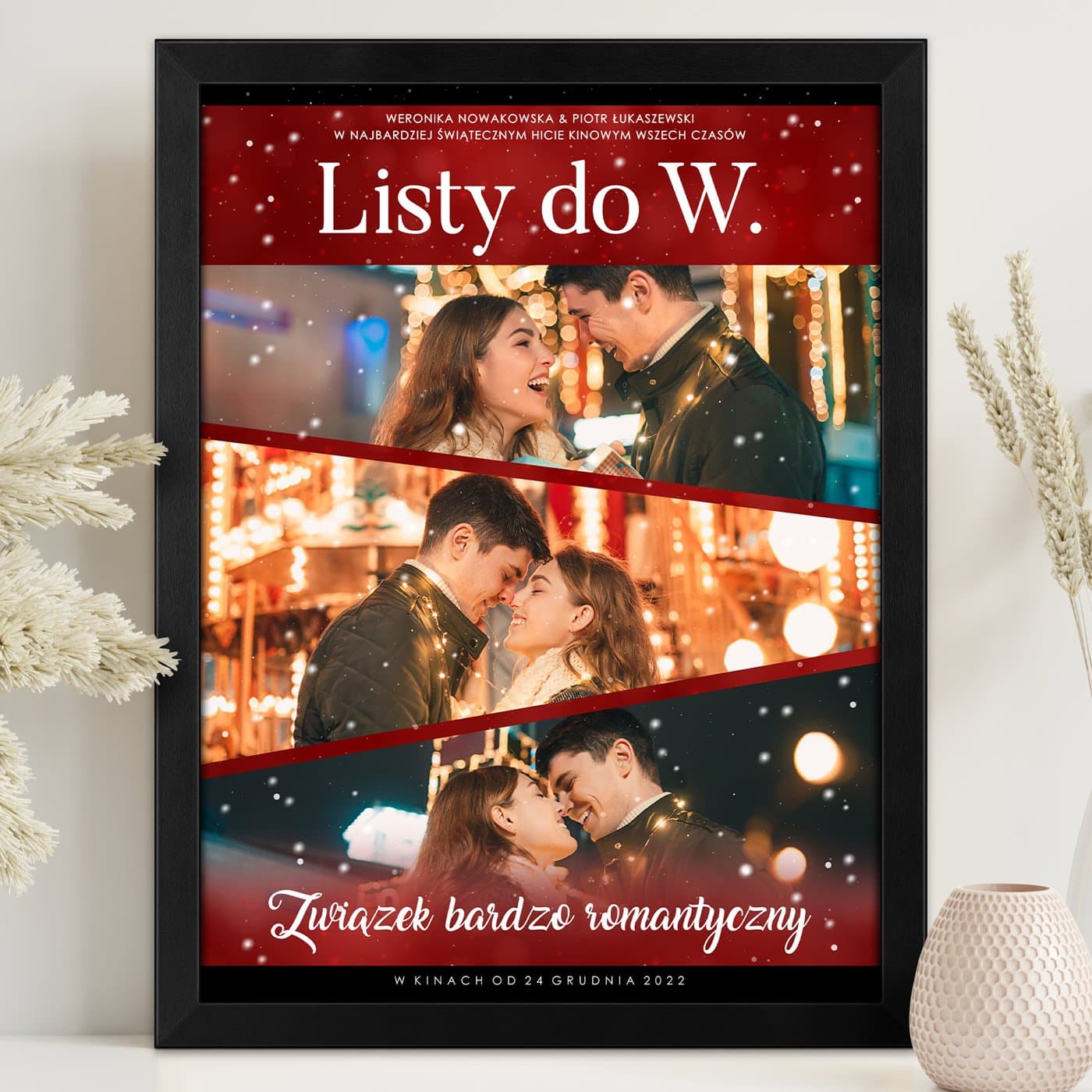 Plakat personalizowany kolaż zdjęć w ramce z nadrukiem dla pary na święta