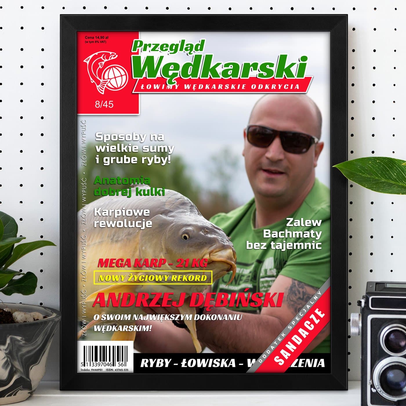 Plakat personalizowany ze zdjęciem Przegląd Wędkarski w ramce z nadrukiem dla wędkarza
