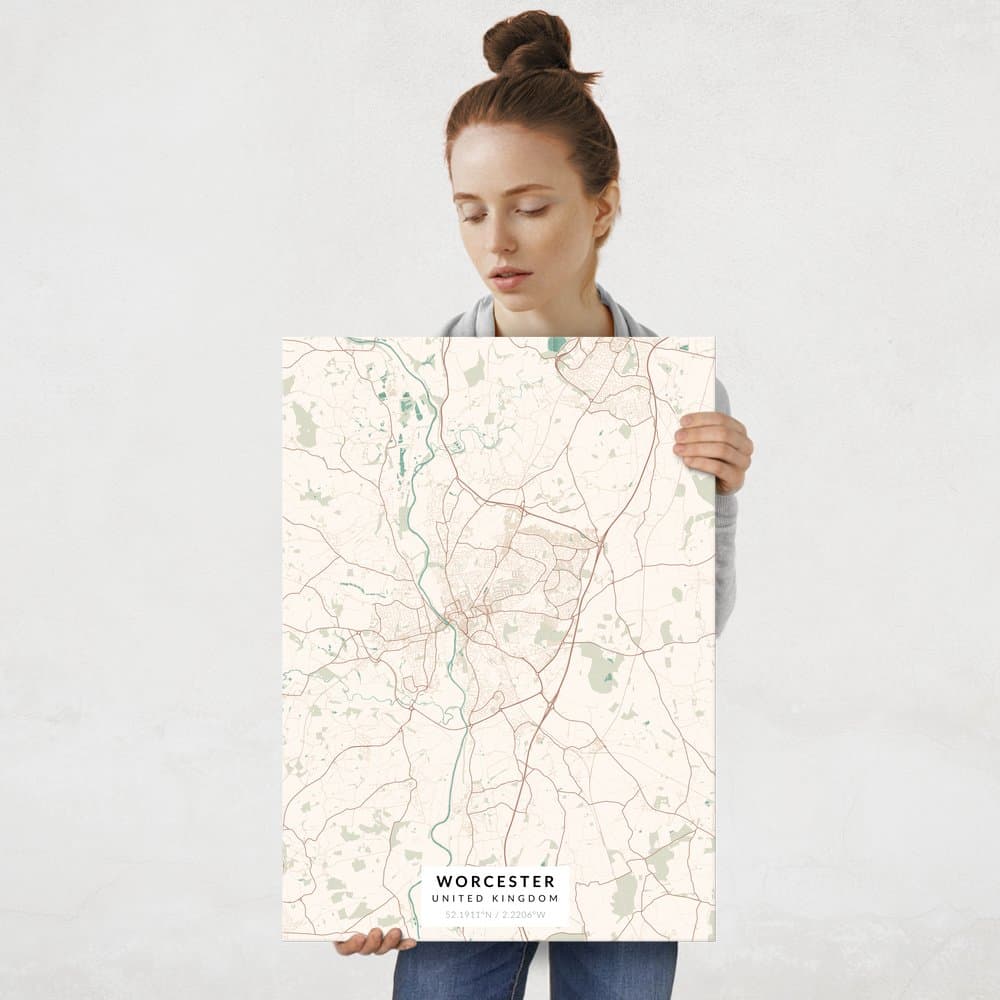 Plakat metalowy Mapa Vintage Worcester L