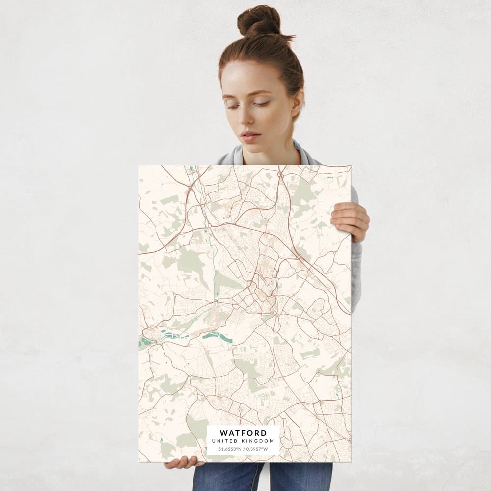Plakat metalowy Mapa Vintage Watford L