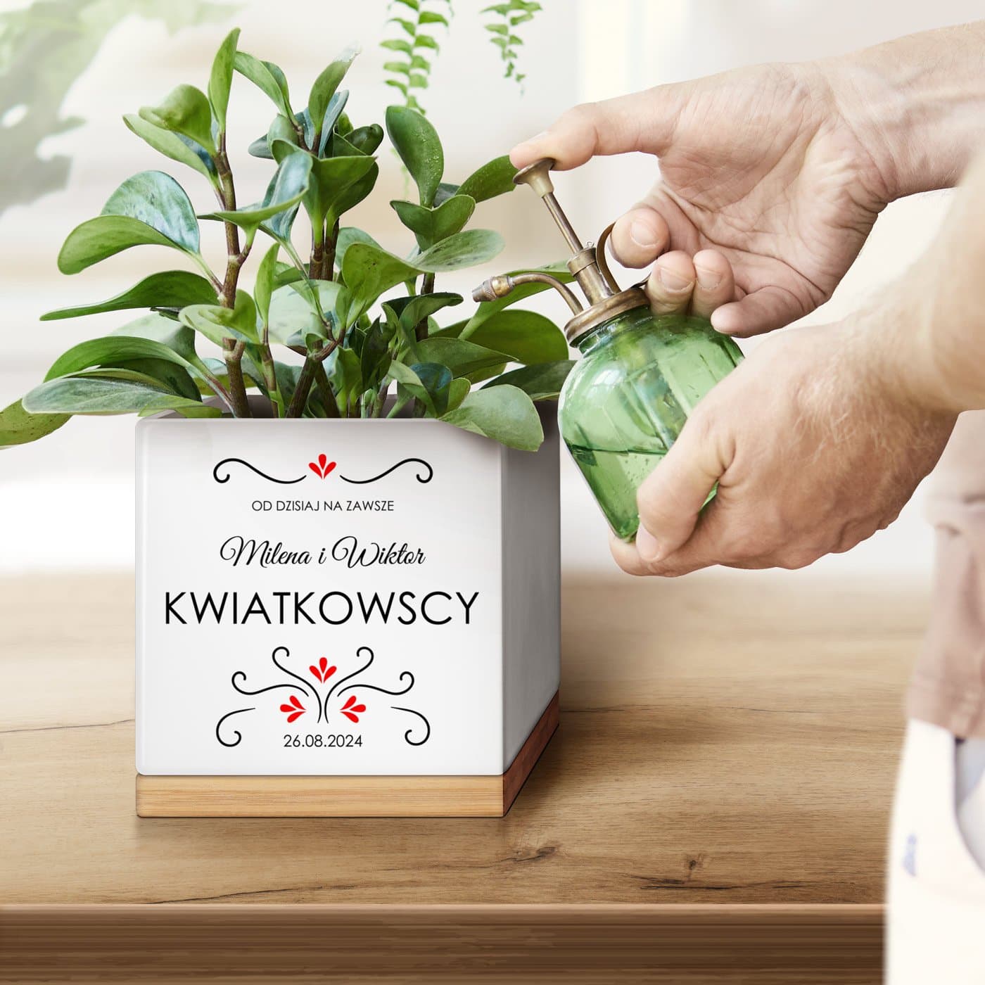 Personalizowana doniczka kwadratowa z napisem dla pary na ślub