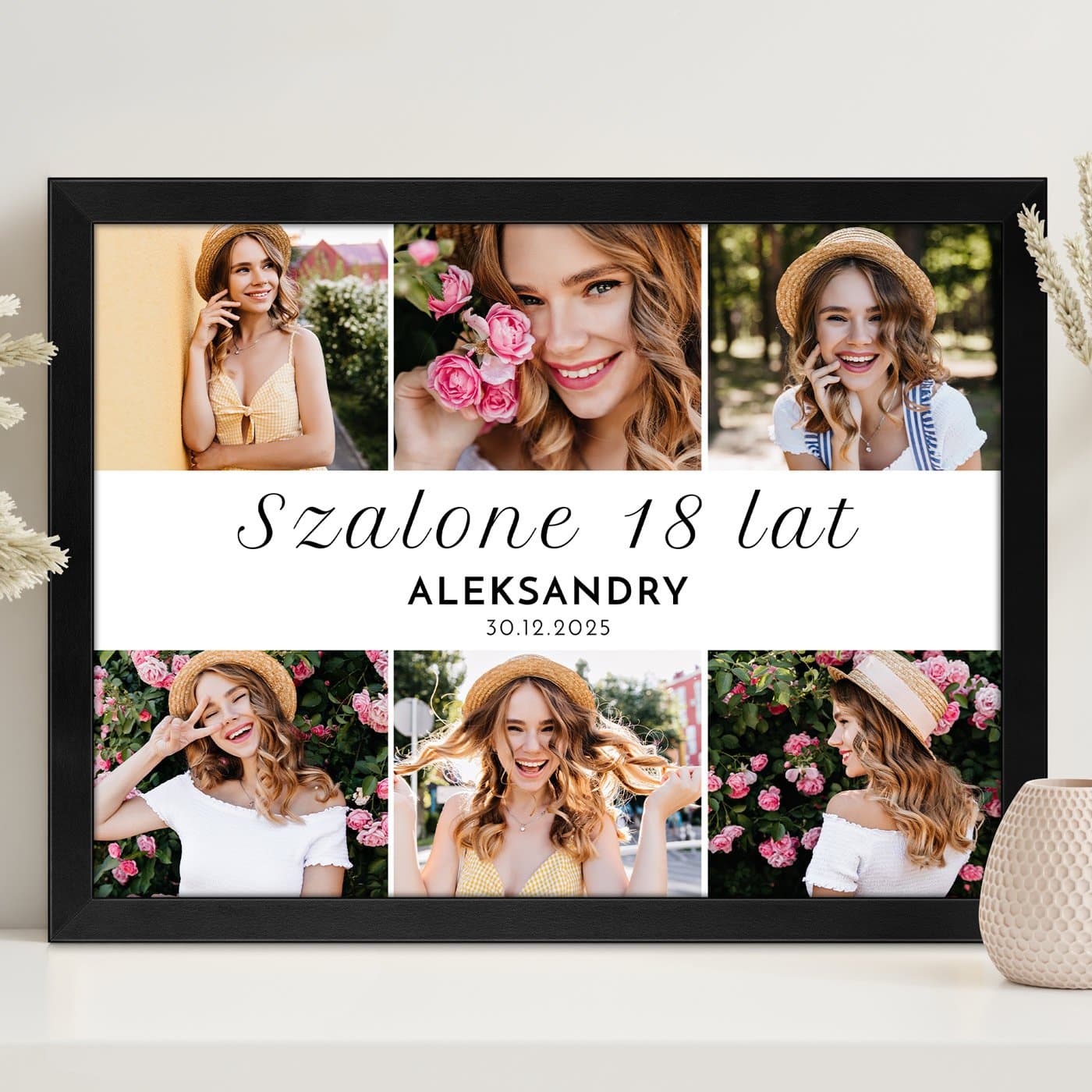 Plakat personalizowany kolaż zdjęć w ramce z nadrukiem dla niej na osiemnastkę