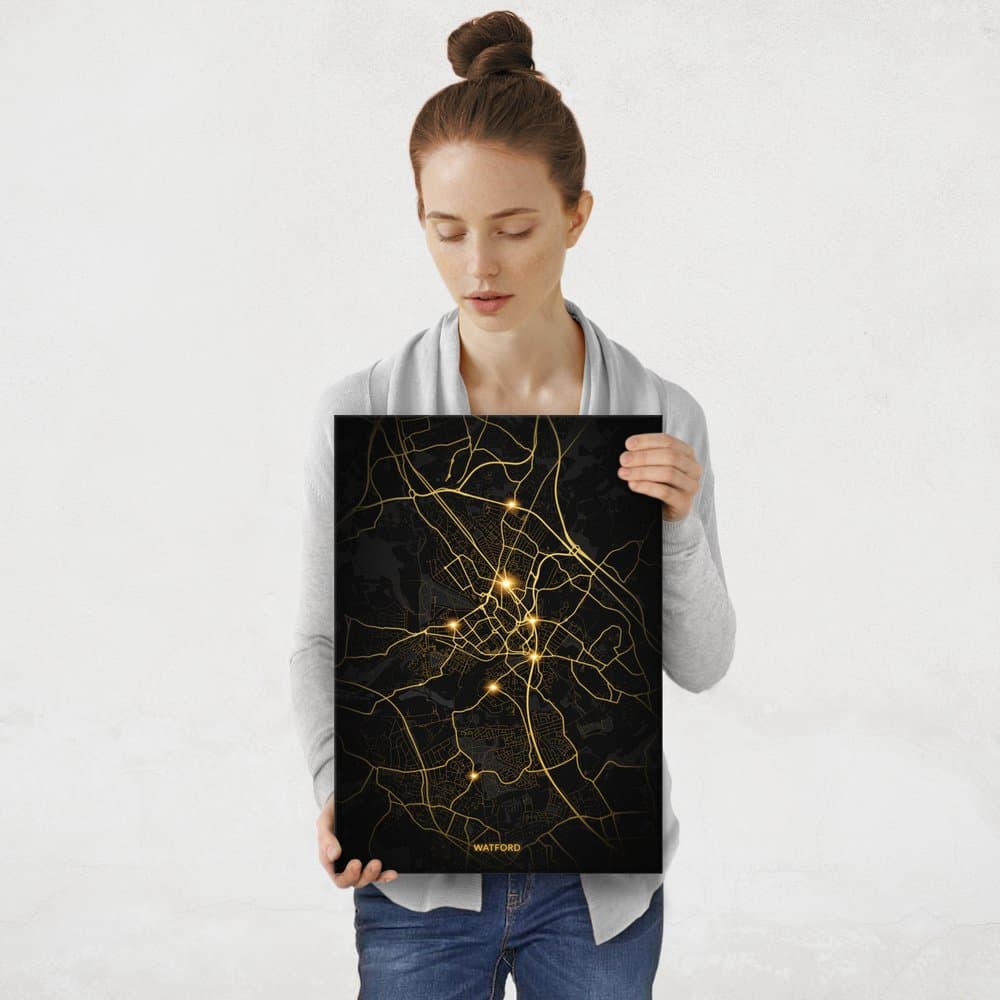Plakat metalowy Mapa City Lights Watford M