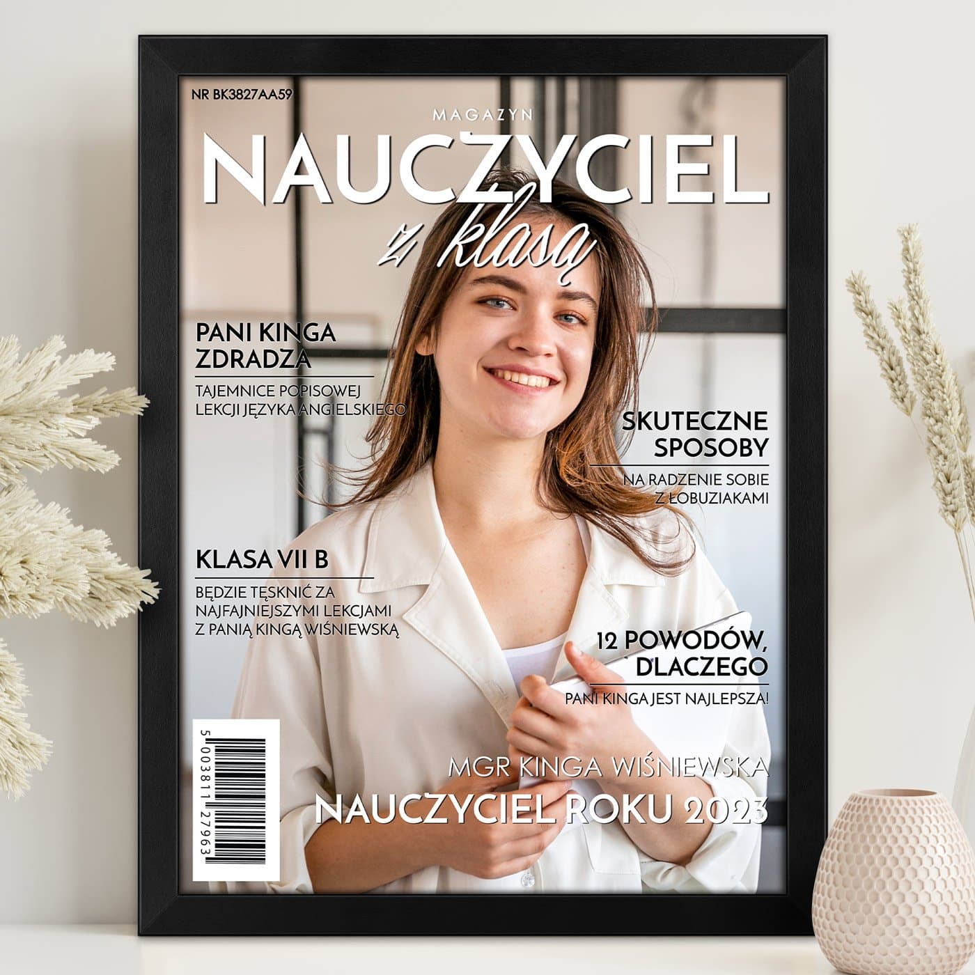 Plakat personalizowany ze zdjęciem w ramce z nadrukiem Nauczyciel z klasą dla wychowawczyni nauczycielki na Dzień Nauczyciela