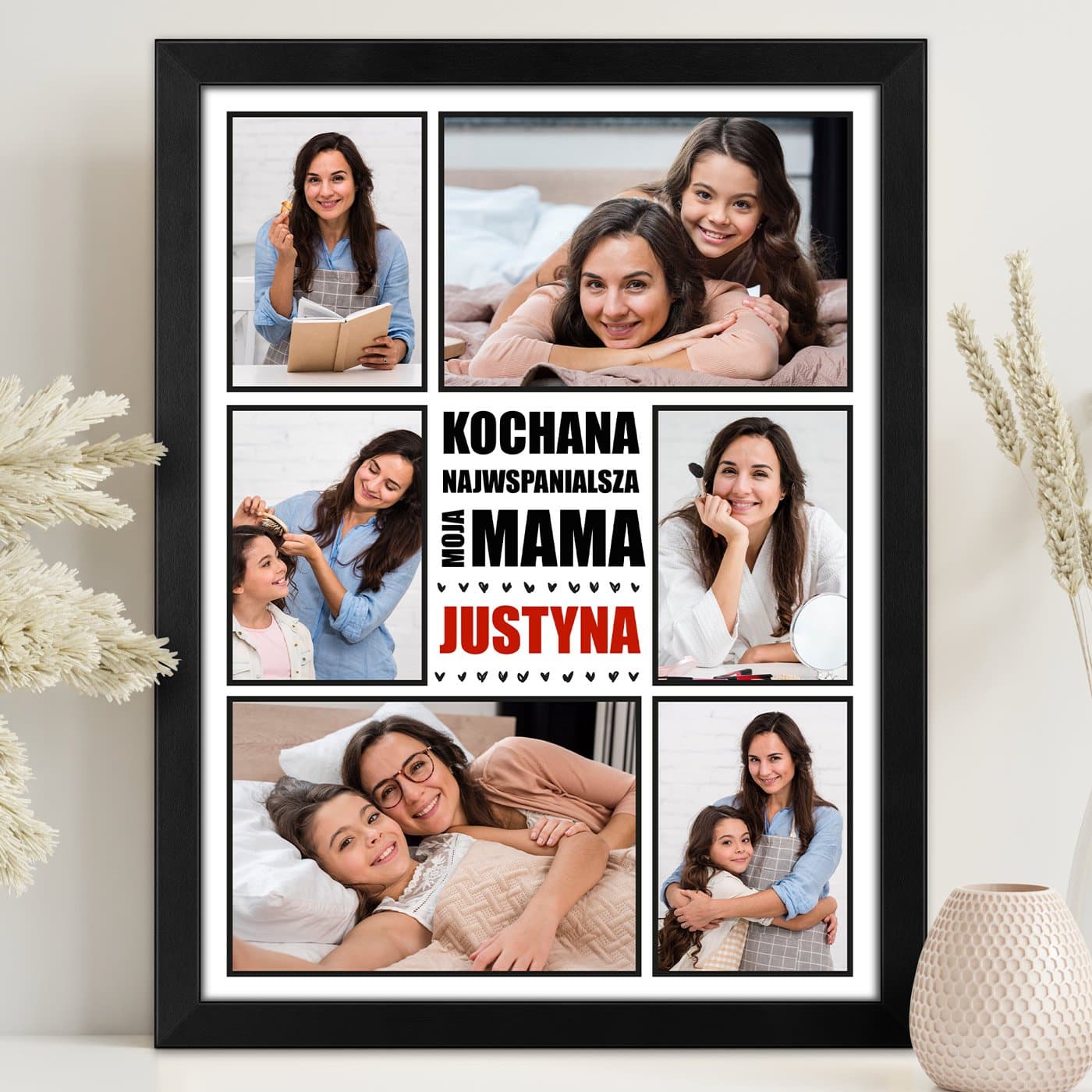 Plakat personalizowany kolaż zdjęć w ramce z nadrukiem dla mamy