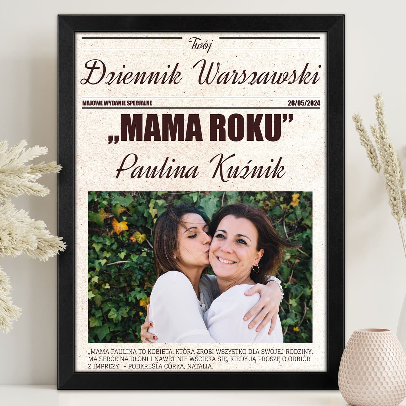 Plakat personalizowany ze zdjęciem Twój Dziennik w ramce z nadrukiem dla mamy na Dzień Matki