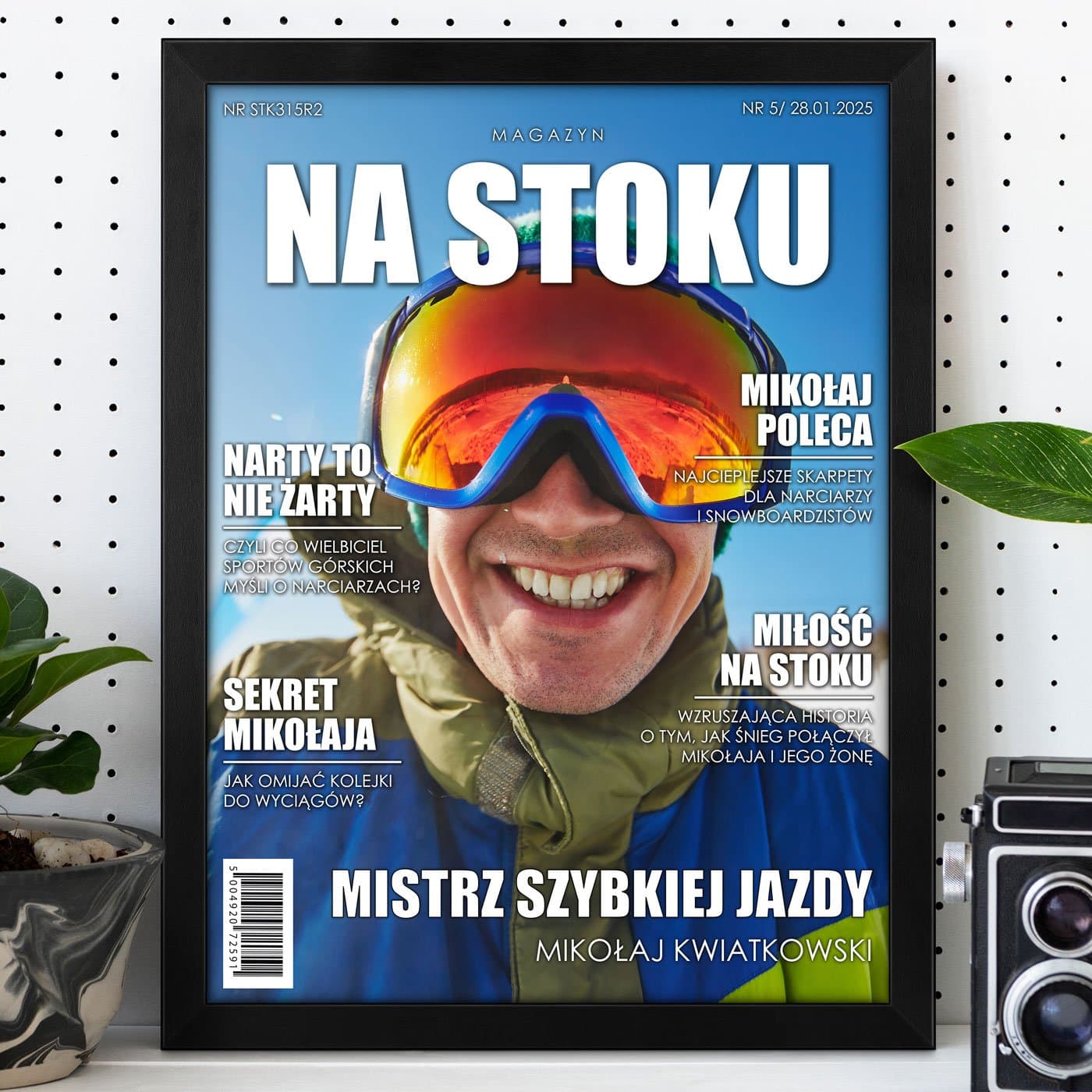 Plakat personalizowany ze zdjęciem Na Stoku w ramce z nadrukiem dla narciarza męża