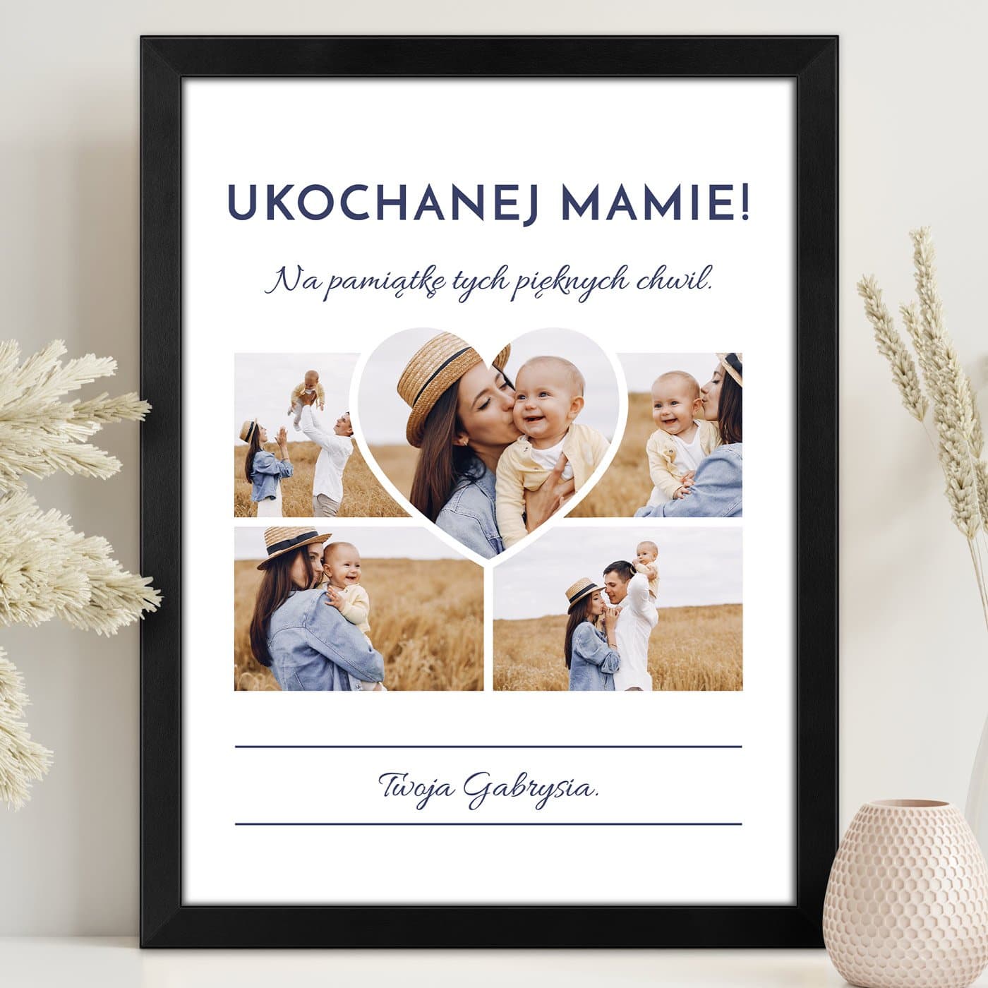 Plakat personalizowany kolaż zdjęć w ramce z nadrukiem dla mamy