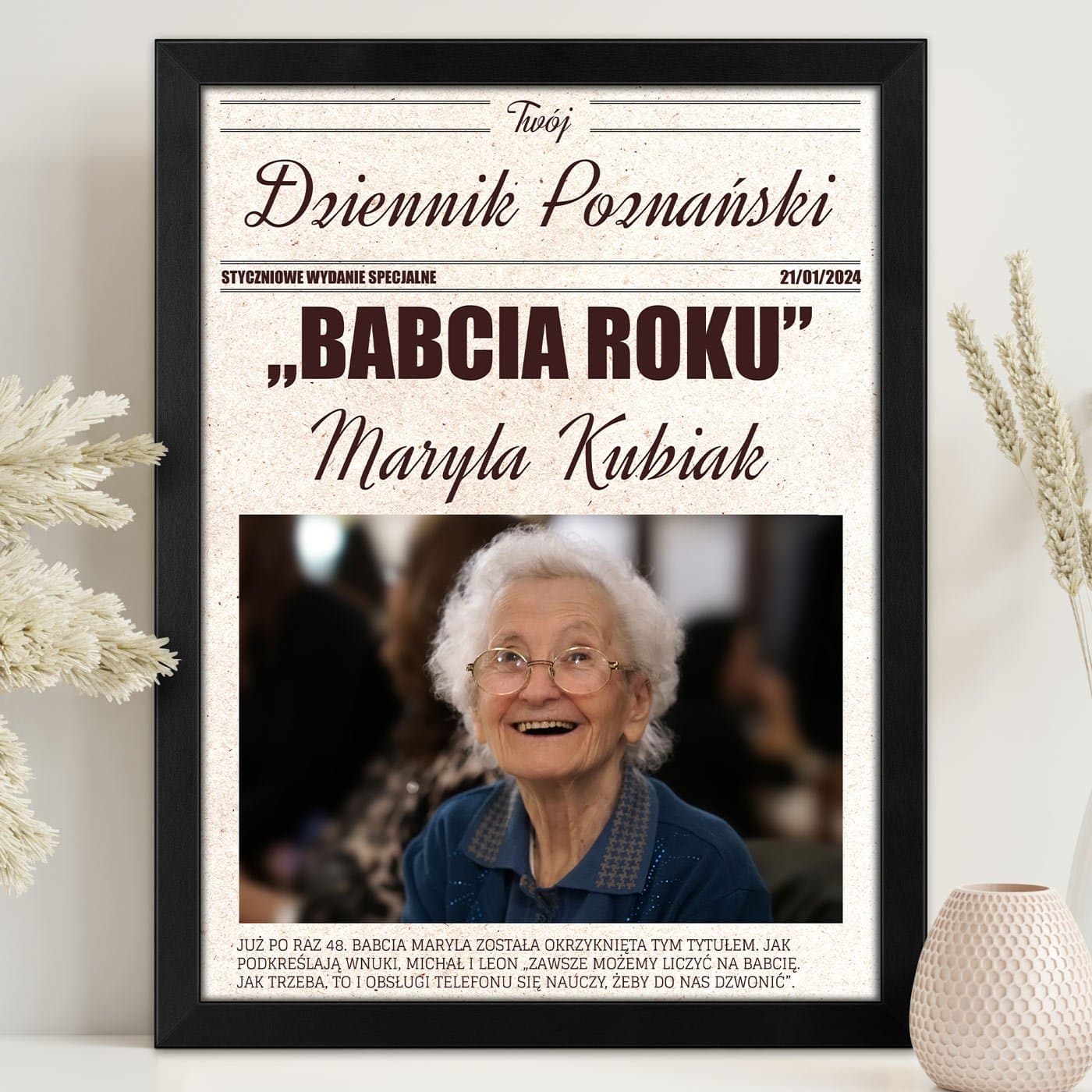 Plakat personalizowany ze zdjęciem Twój Dziennik w ramce z nadrukiem dla babci na Dzień Babci
