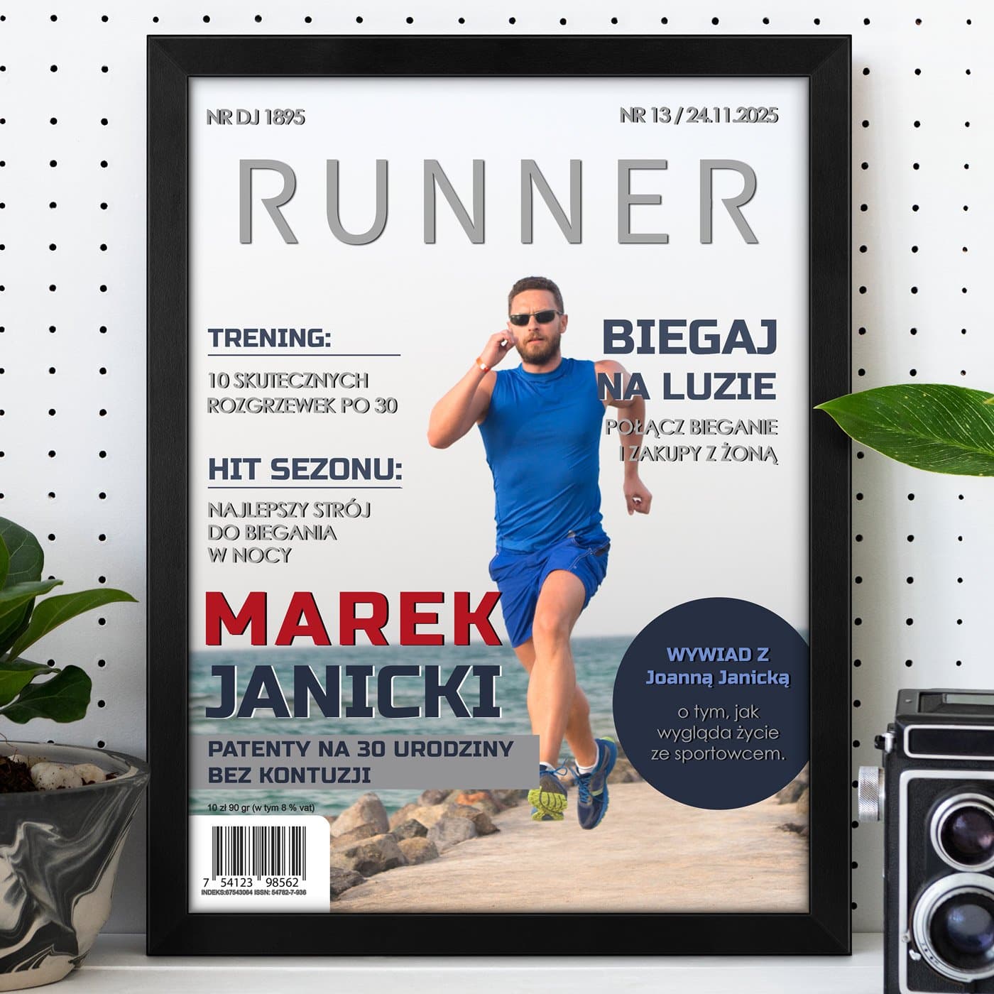 Plakat personalizowany ze zdjęciem Runner w ramce z nadrukiem dla biegacza męża na 30 urodziny