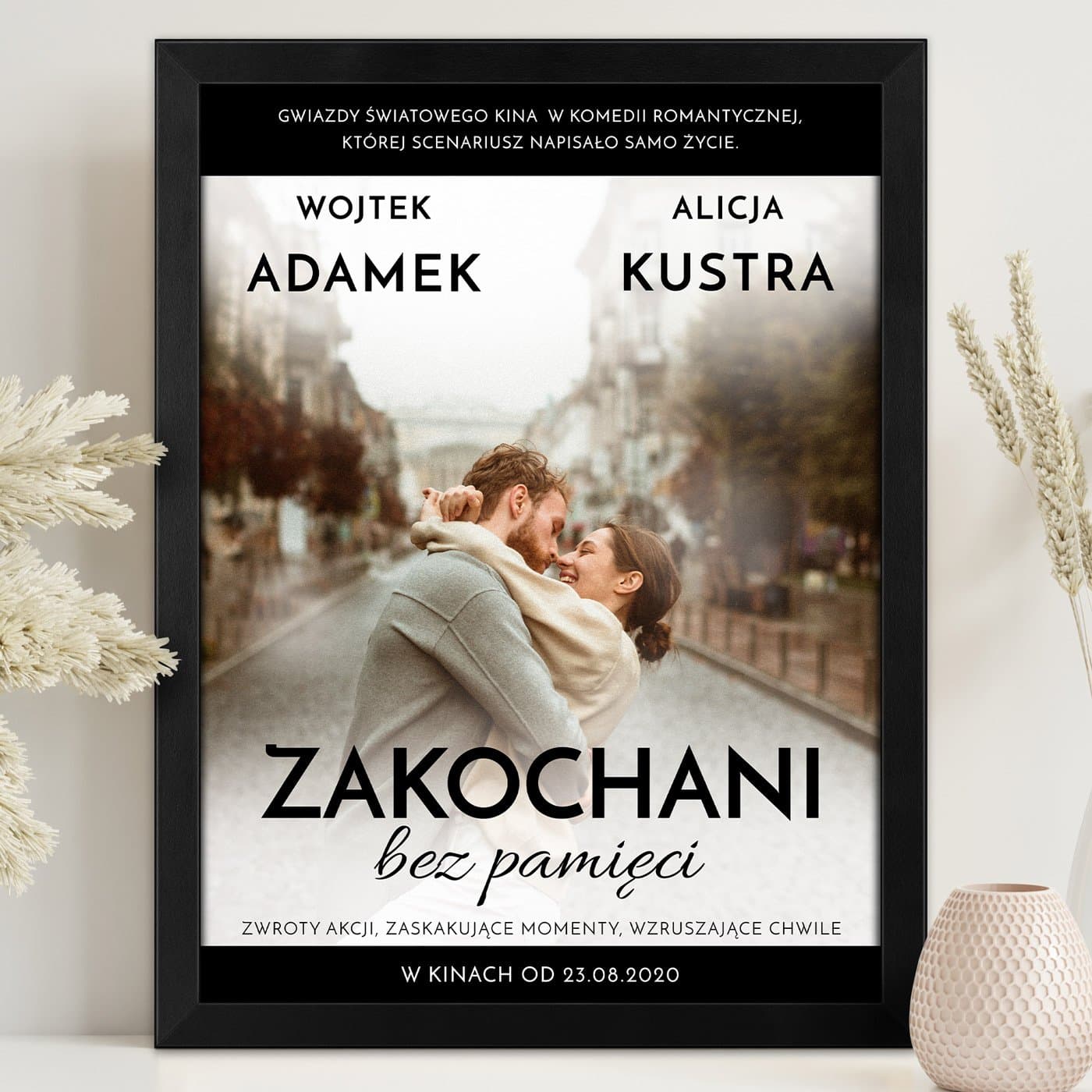 Plakat personalizowany ze zdjęciem i nadrukiem w ramce dla pary na ślub