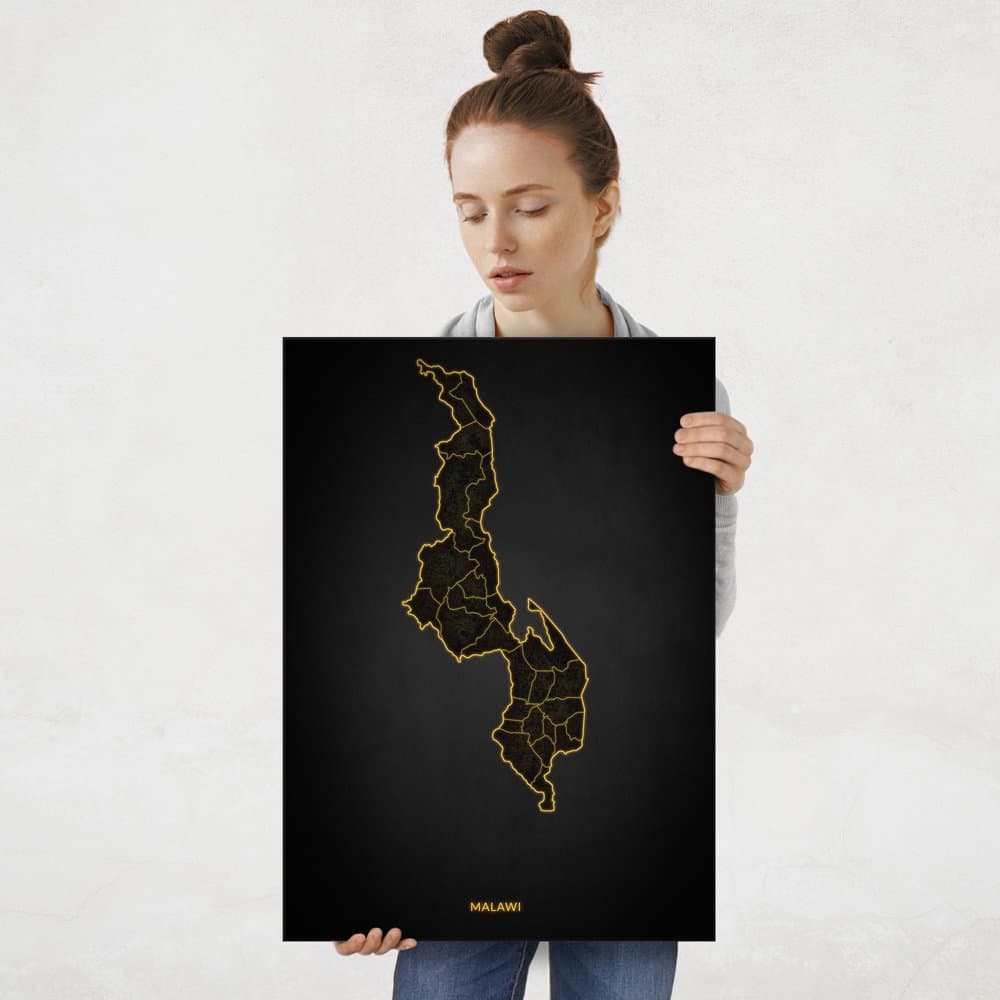 Plakat metalowy Mapa City Lights Malawi L
