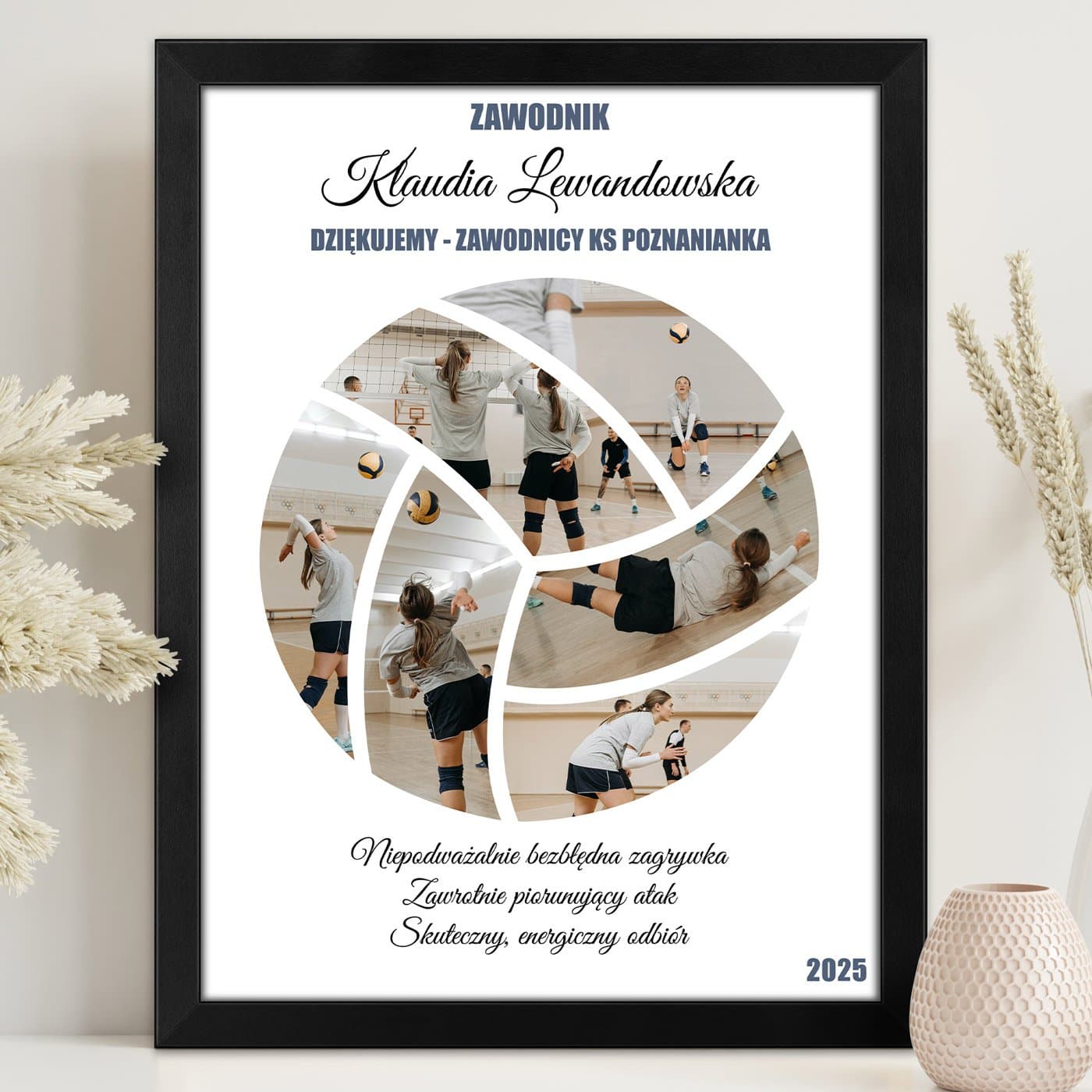 Plakat personalizowany kolaż zdjęć w ramce z nadrukiem dla siatkarki