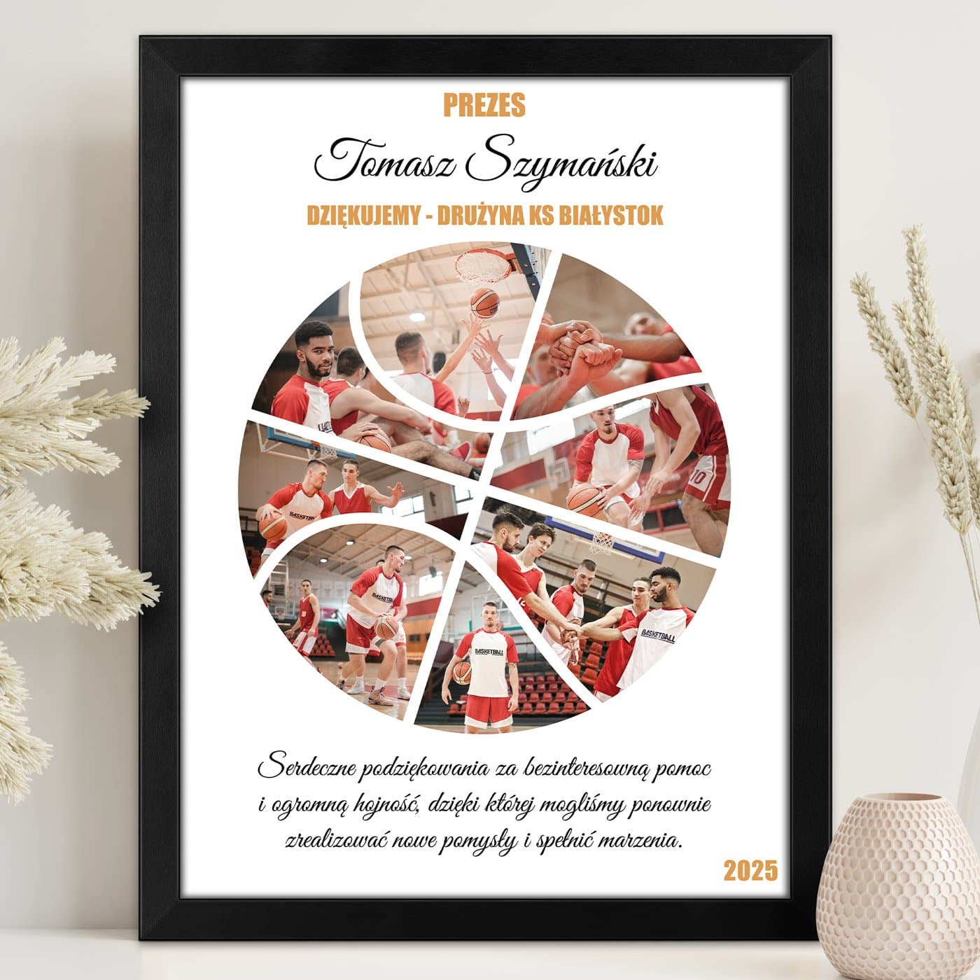 Plakat personalizowany kolaż zdjęć w ramce z nadrukiem dla koszykarza