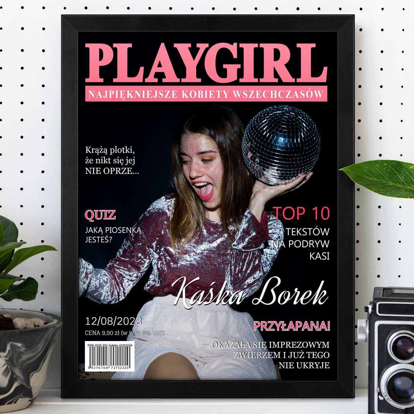 Plakat personalizowany ze zdjęciem Playgirl w ramce z nadrukiem dla imprezowiczki