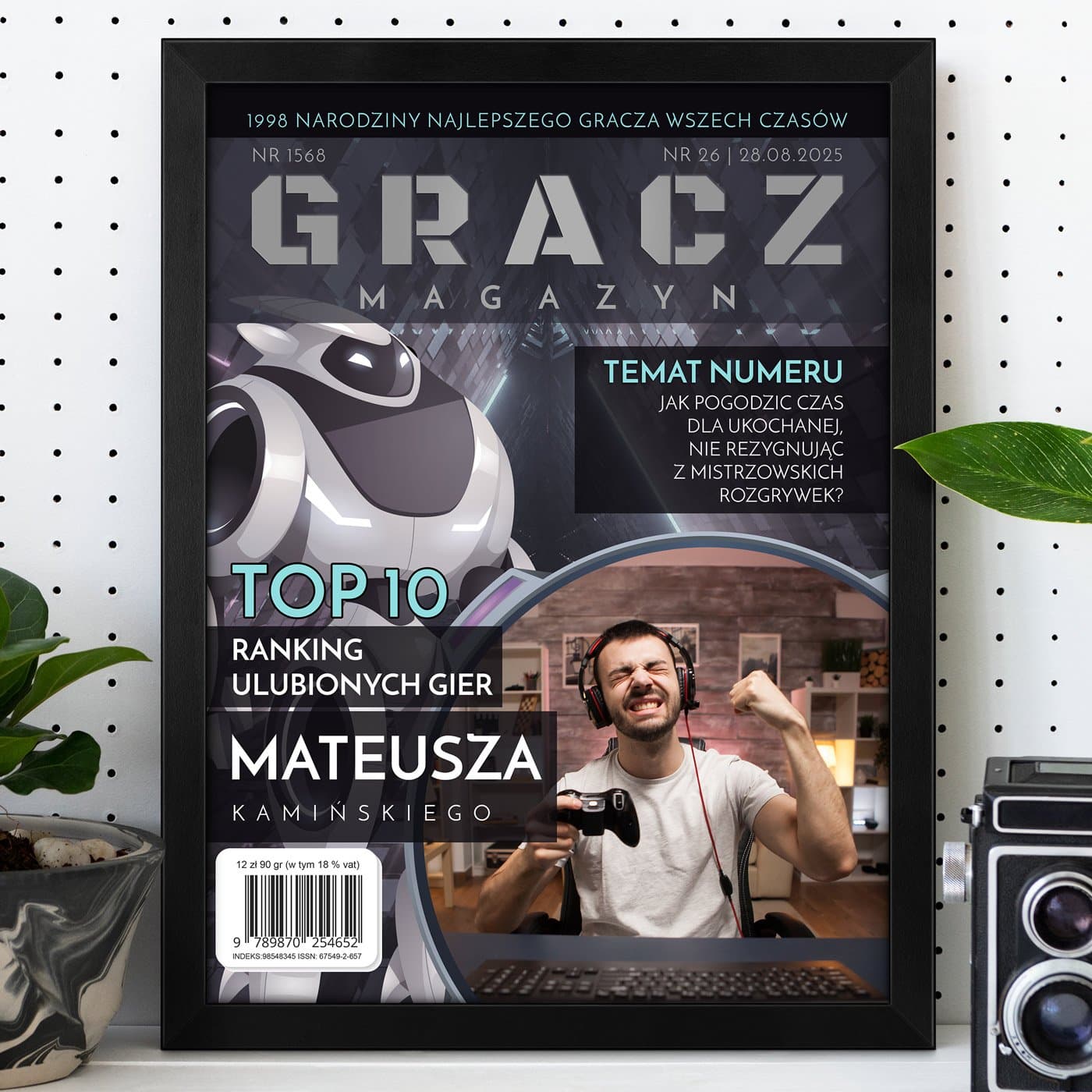 Plakat personalizowany ze zdjęciem Gracz w ramce z nadrukiem dla gracza chłopaka