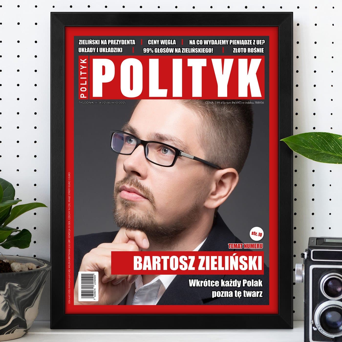 Plakat personalizowany ze zdjęciem Polityk w ramce z nadrukiem dla sołtysa wójta urzędnika