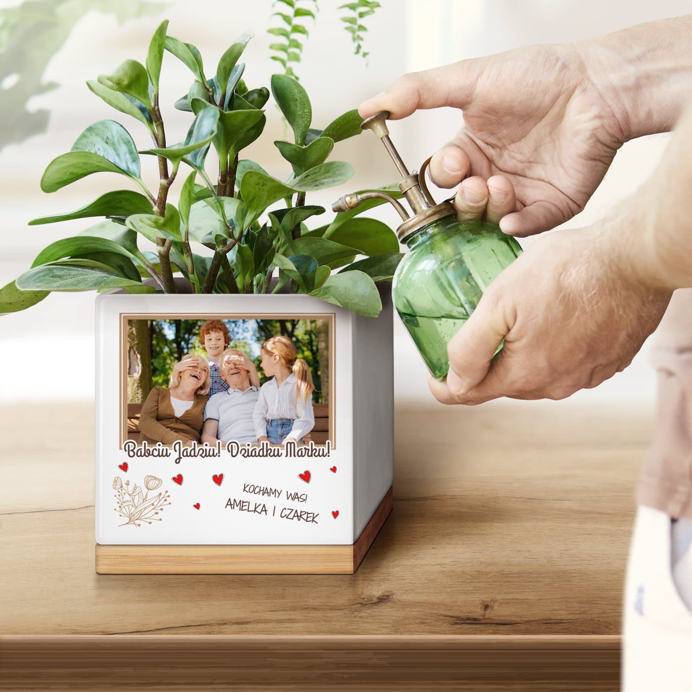 Personalizowana doniczka kwadratowa z Twoim zdjęciem dla dziadków na Dzień Babci i Dzień Dziadka