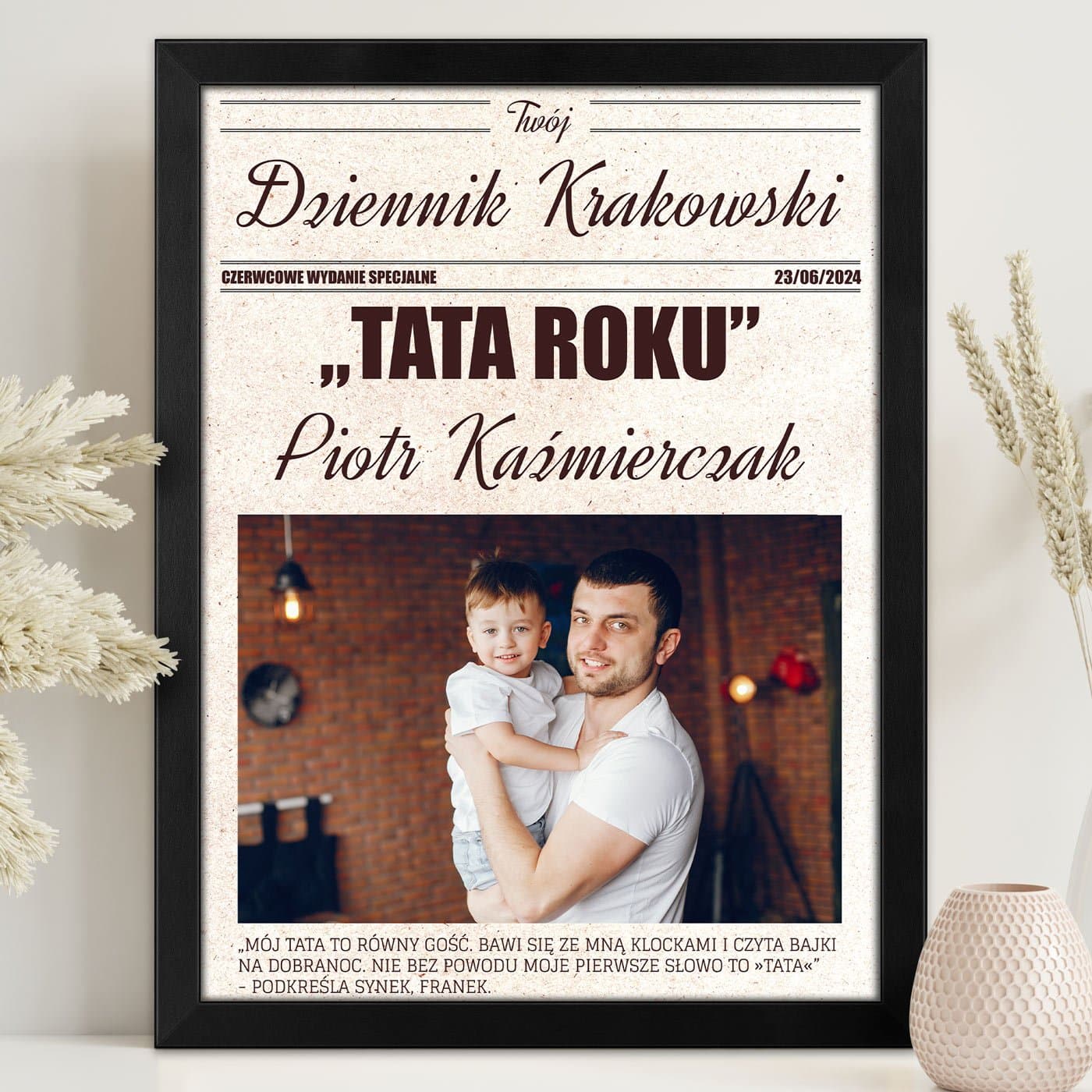 Plakat personalizowany ze zdjęciem Twój Dziennik w ramce z nadrukiem dla taty na Dzień Ojca