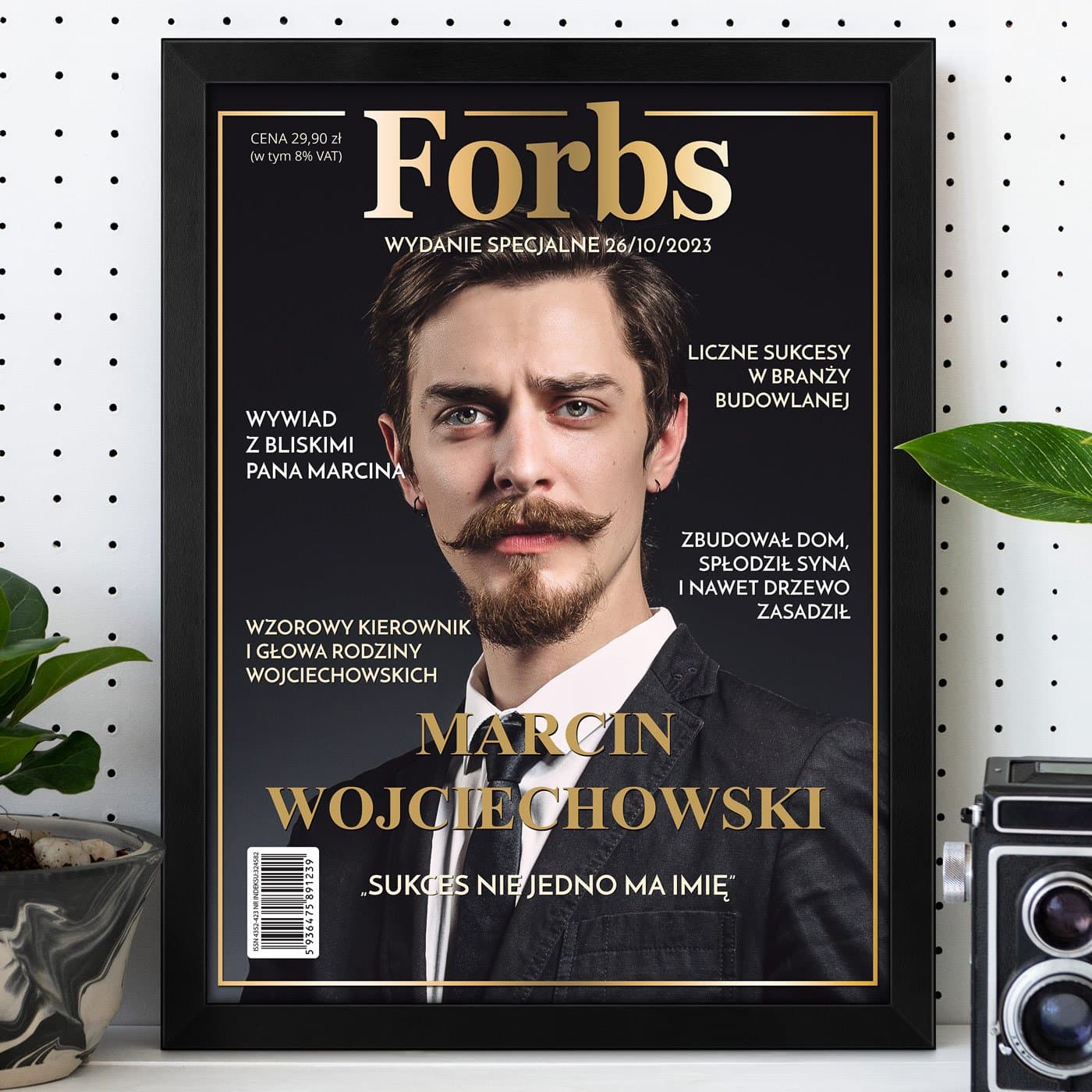 Plakat personalizowany ze zdjęciem Forbs w ramce z nadrukiem dla inżyniera kierownika męża z okazji awansu w pracy
