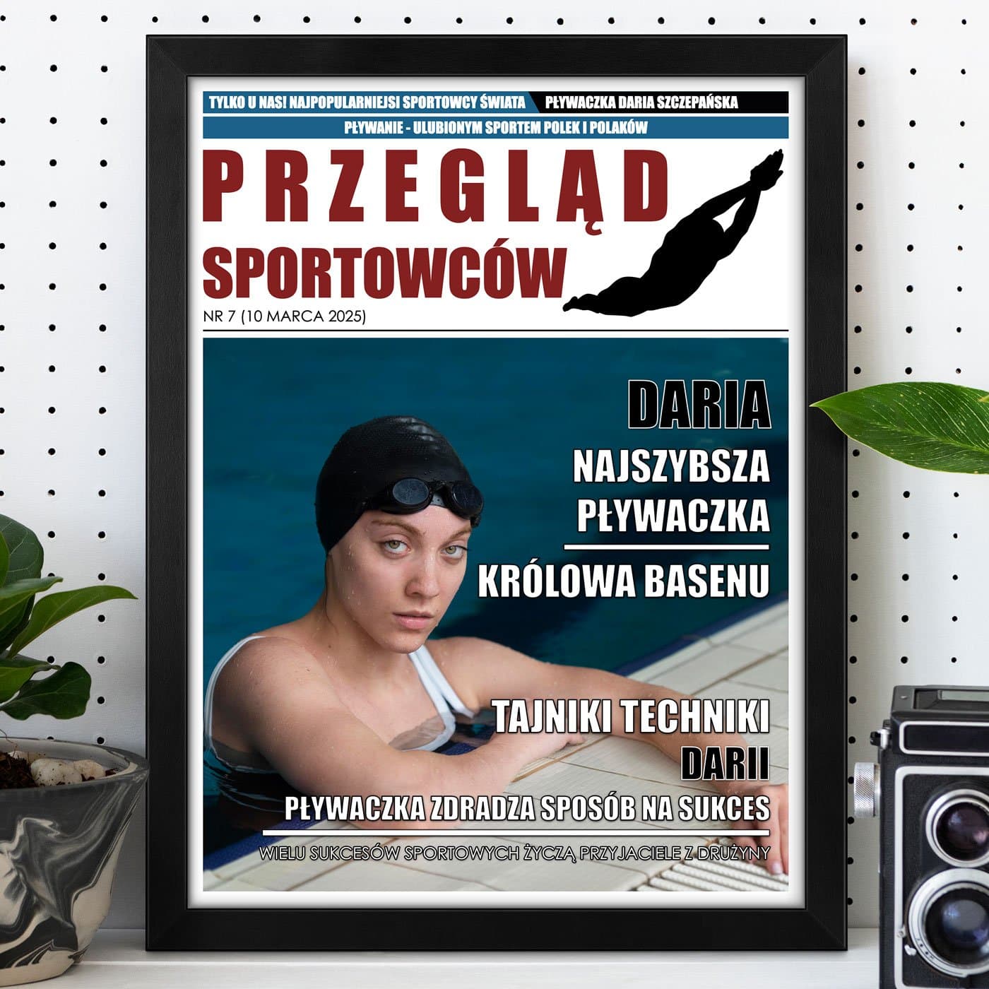 Plakat personalizowany ze zdjęciem Przegląd Sportowców w ramce z nadrukiem dla pływaczki sportowca