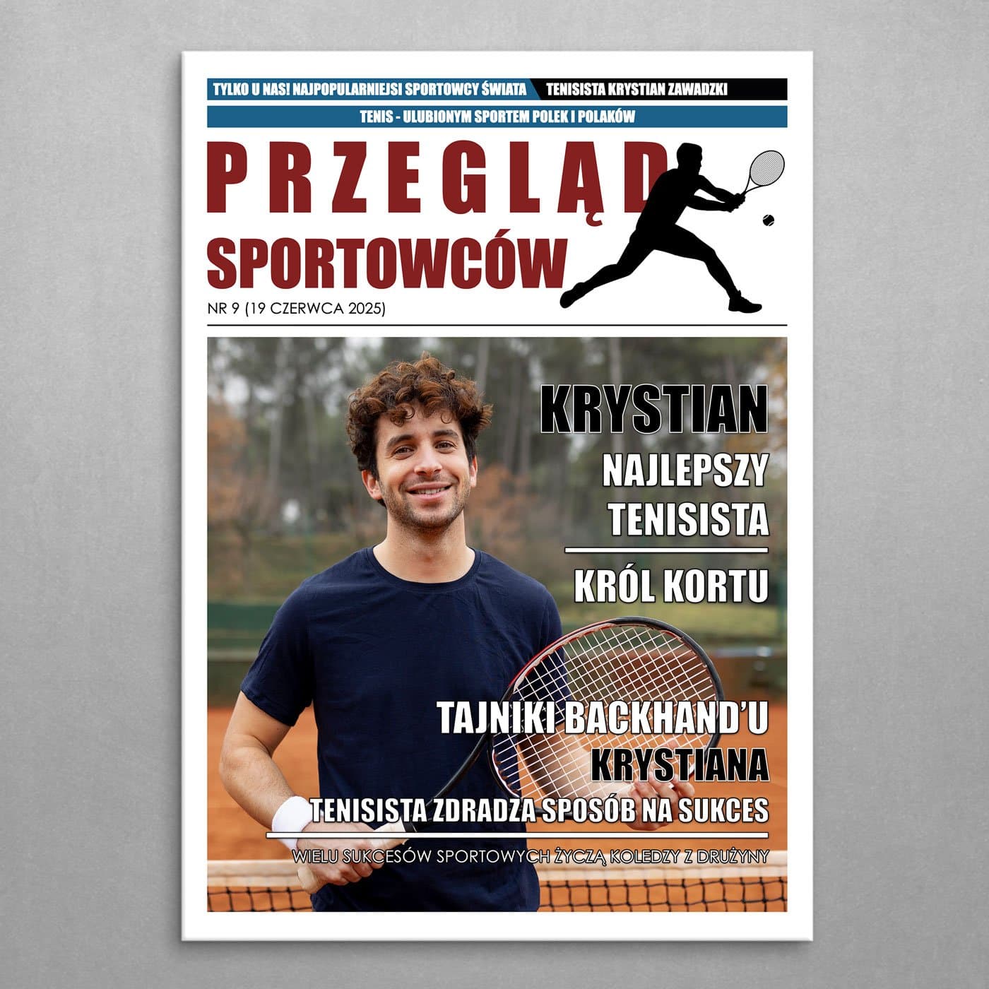 Plakat metalowy personalizowany M ze zdjęciem Przegląd Sportowców dla tenisisty kolegi