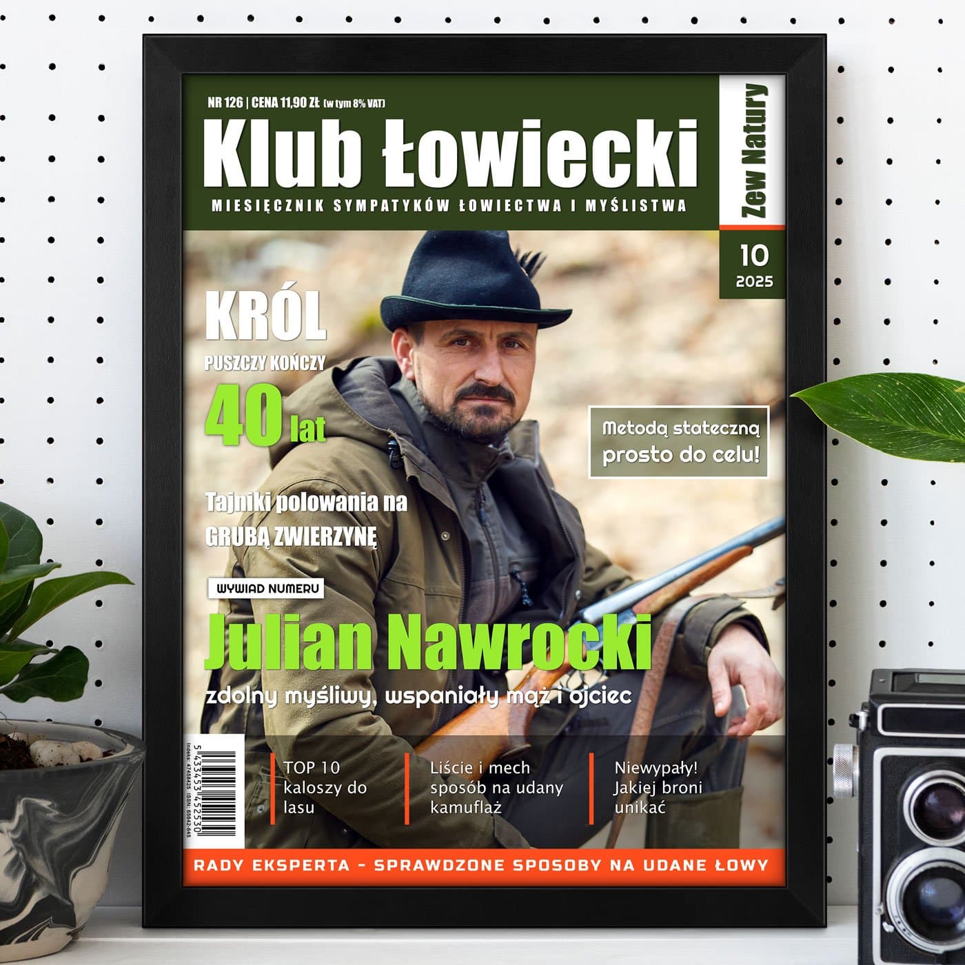 Plakat personalizowany ze zdjęciem Klub Łowiecki w ramce z nadrukiem dla myśliwego na 40 urodziny