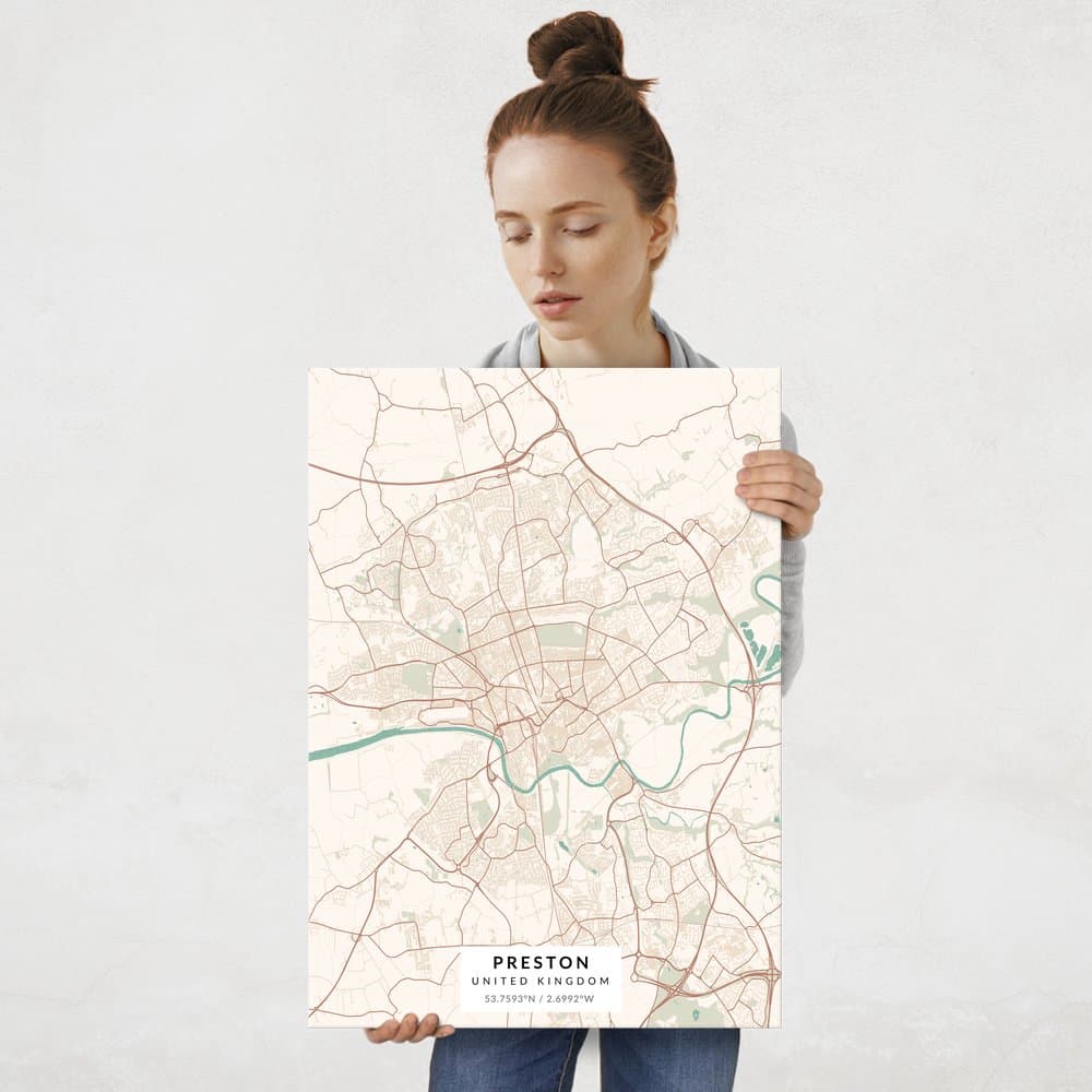 Plakat metalowy Mapa Vintage Preston L