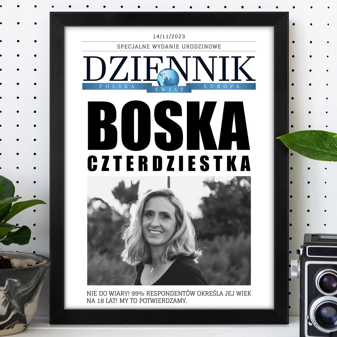 Plakat personalizowany ze zdjęciem Dziennik z nadrukiem dla niej na 40 urodziny