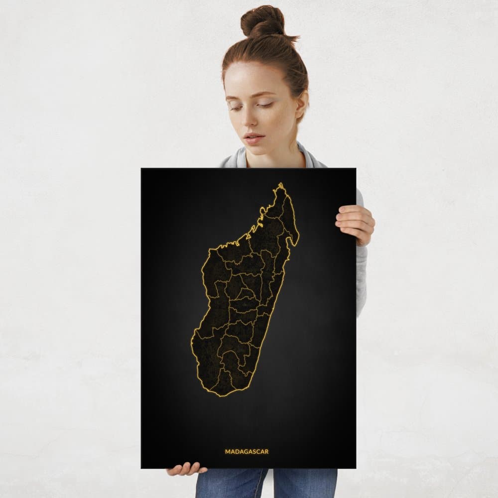 Plakat metalowy Mapa City Lights Madagaskar L