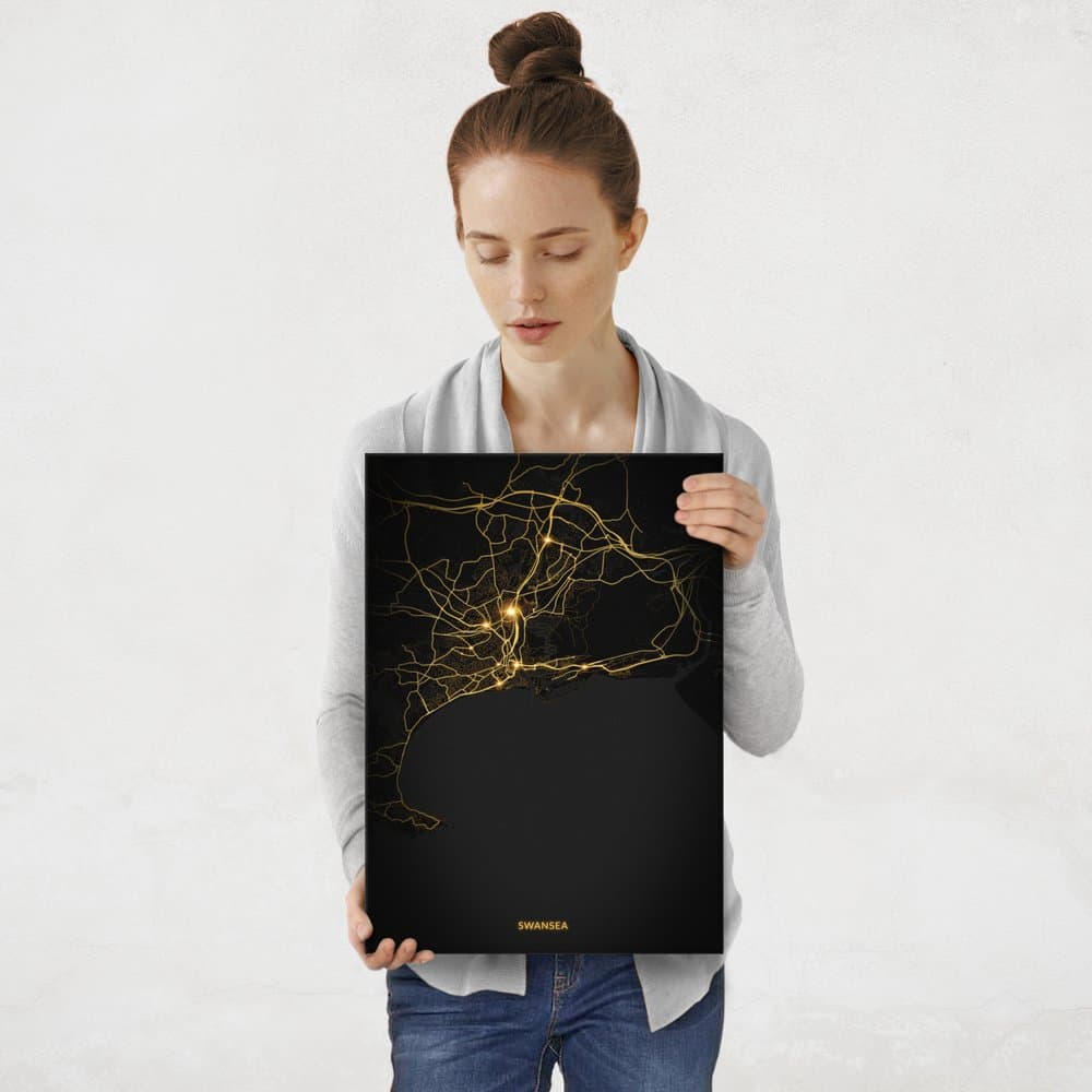 Plakat metalowy Mapa City Lights Swansea M