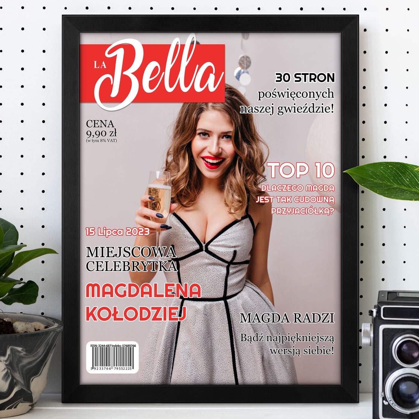 Plakat personalizowany ze zdjęciem La Bella w ramce z nadrukiem dla przyjaciółki na 30 urodziny