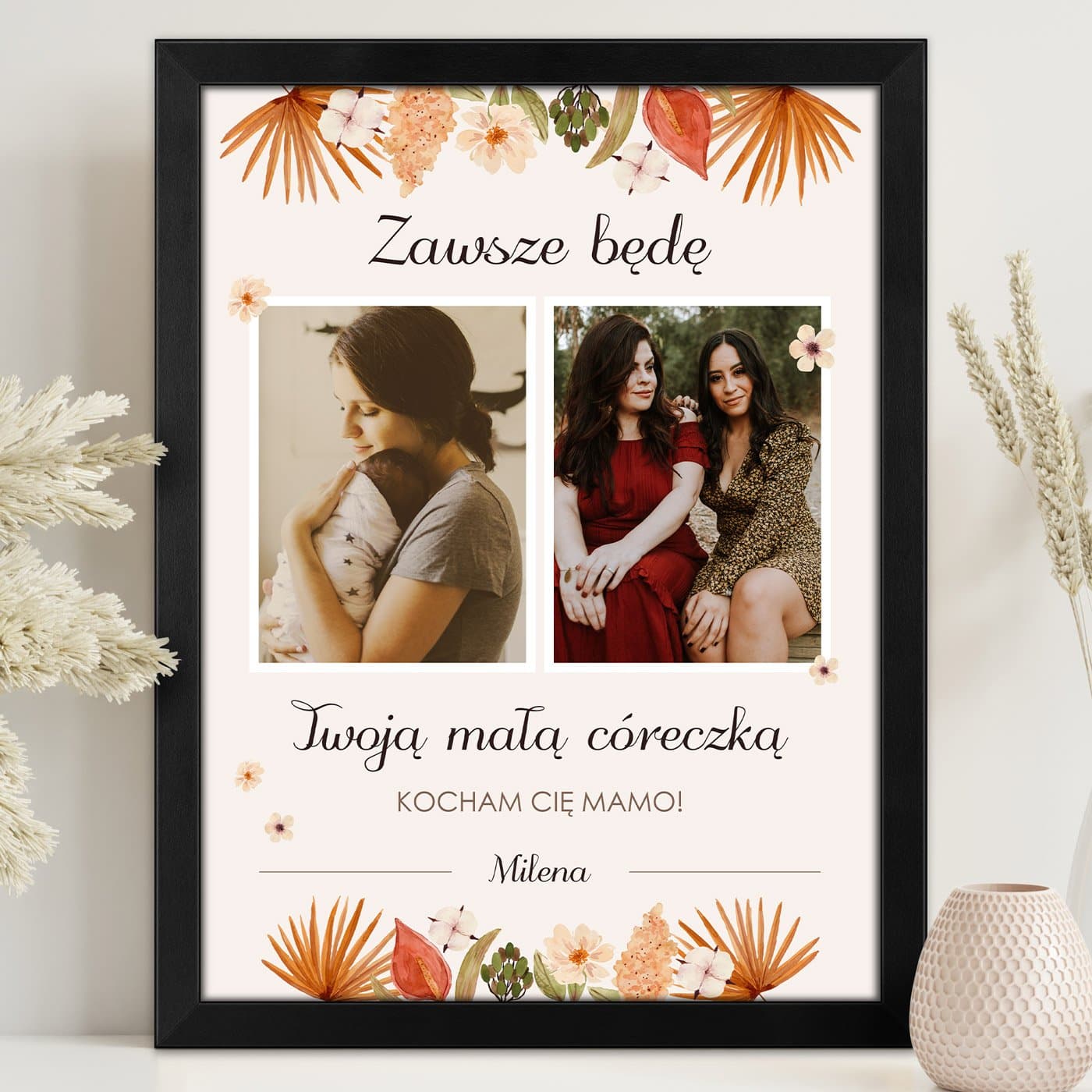 Plakat personalizowany kolaż zdjęć w ramce z nadrukiem dla mamy