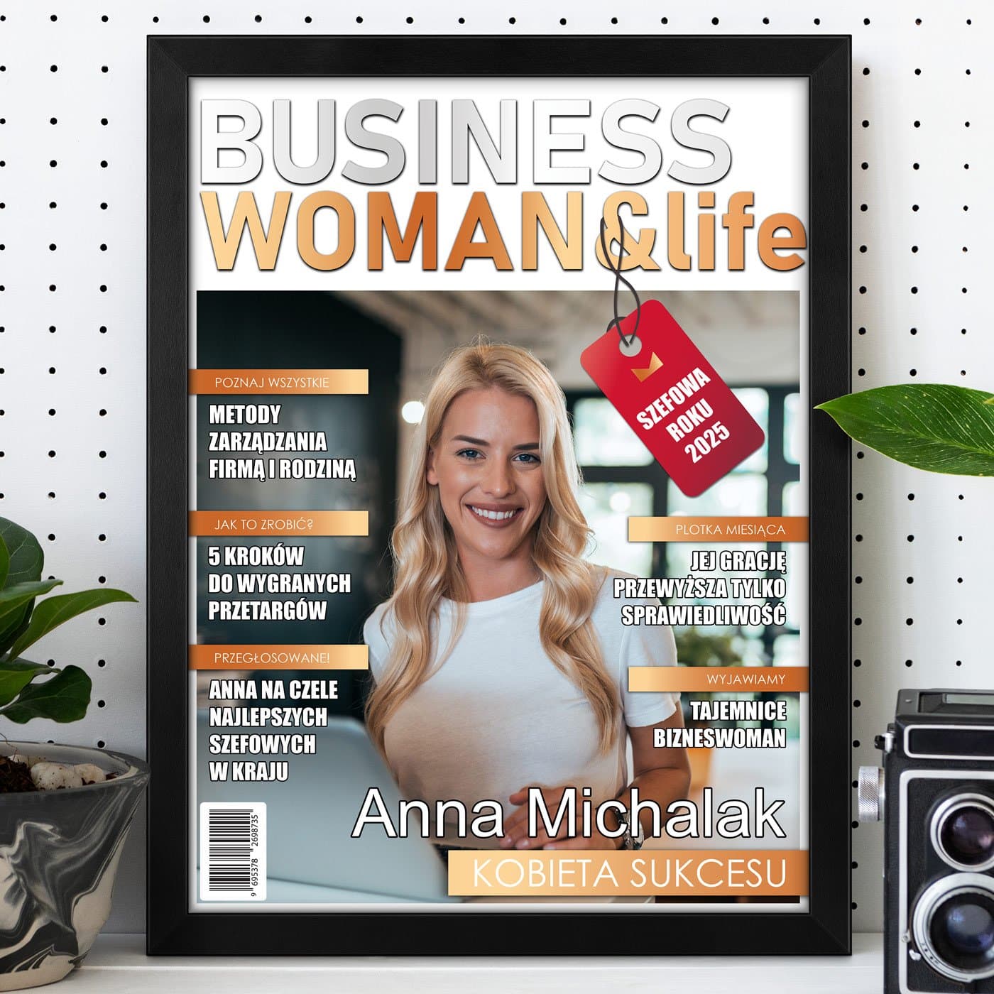 Plakat personalizowany ze zdjęciem Business Woman&life w ramce z nadrukiem dla szefowej