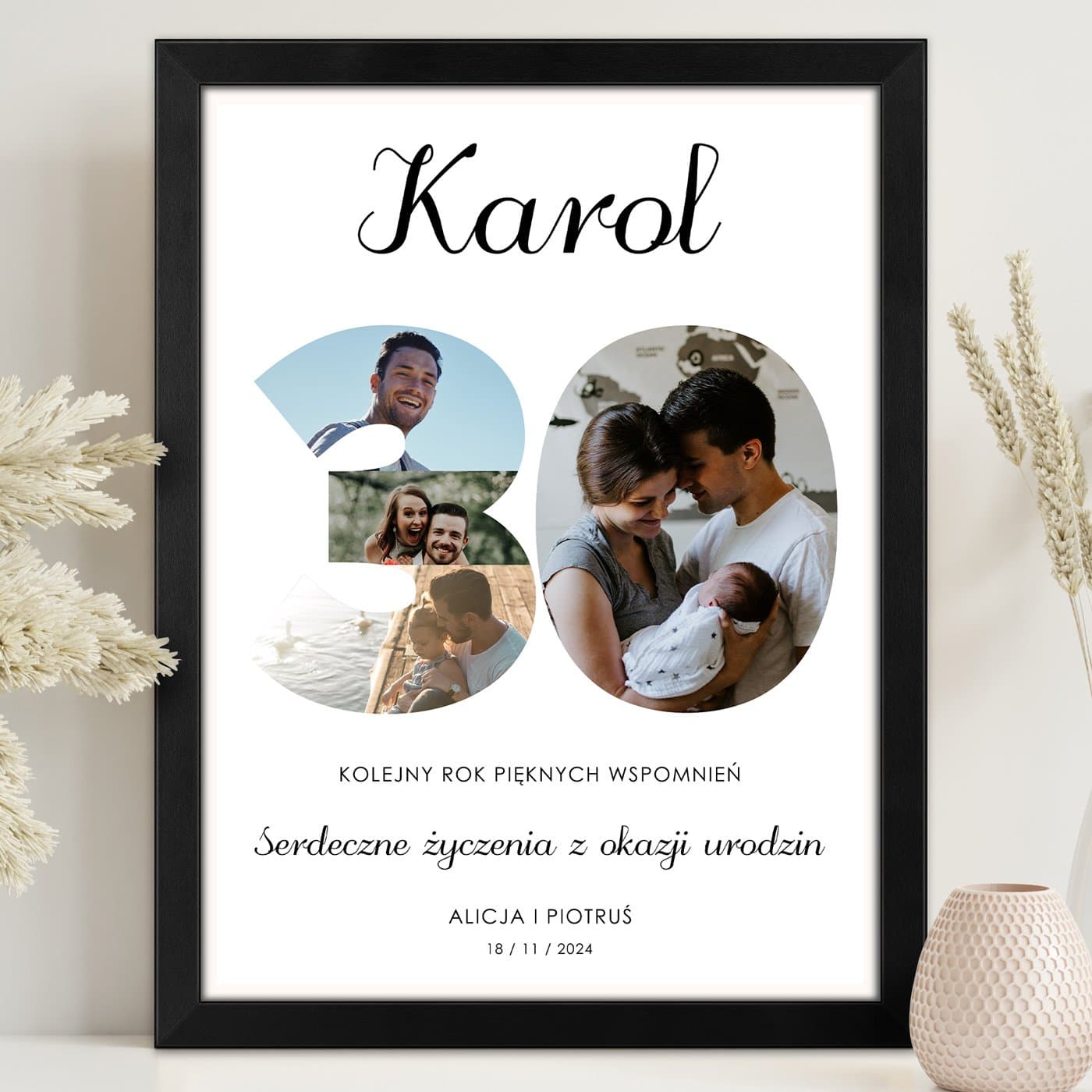 Plakat personalizowany kolaż zdjęć w ramce z nadrukiem dla niego na 30 urodziny