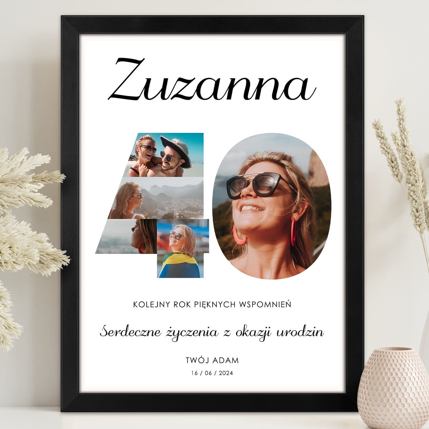 Plakat personalizowany kolaż zdjęć w ramce z nadrukiem dla żony na 40 urodziny
